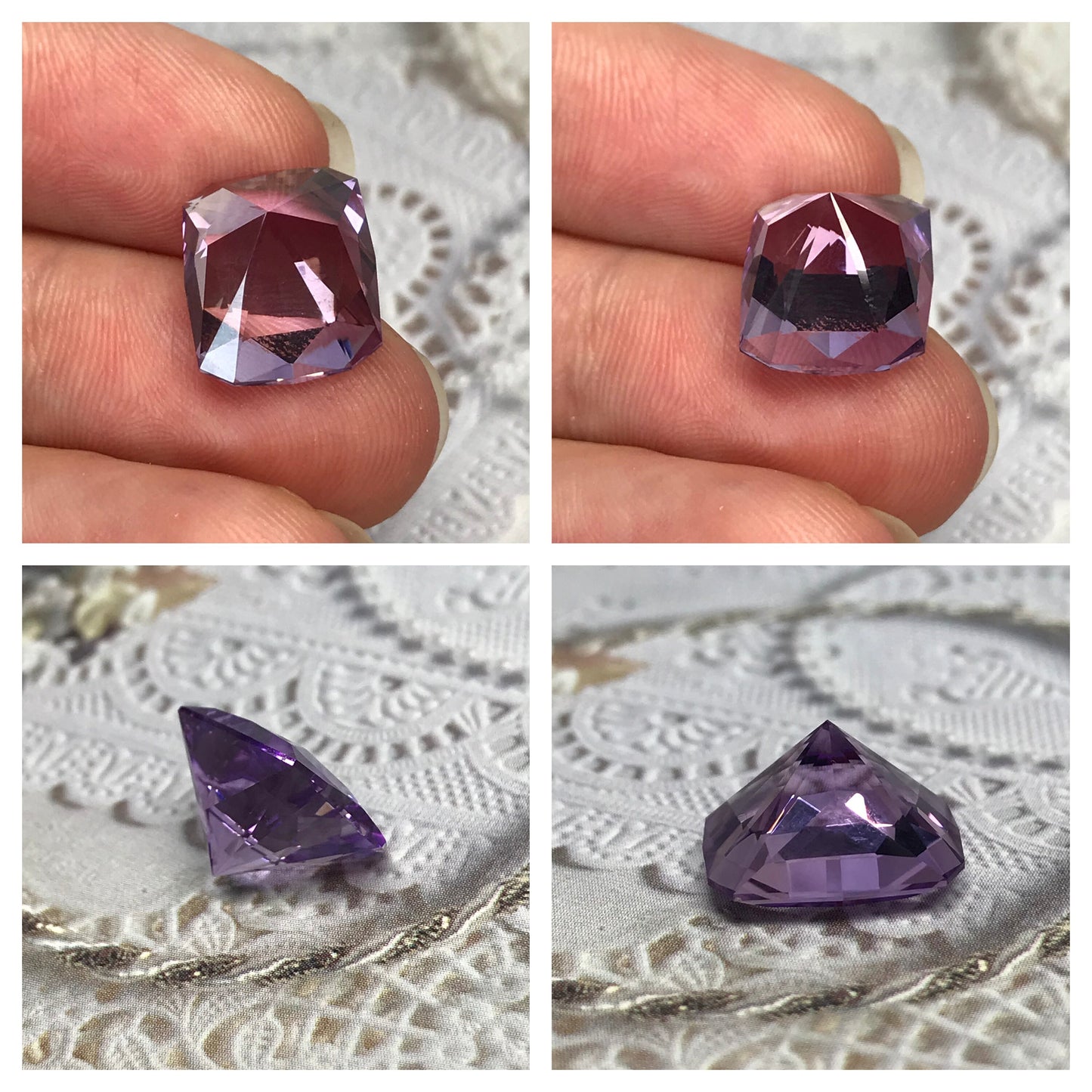 14x11.5mm Purple Amethyst 8 Carat Rectangle Custom Cut -Tesselation 13 by Akhavan (modified)- Faceted Loose Unmounted Gemstone US Cut/Seller