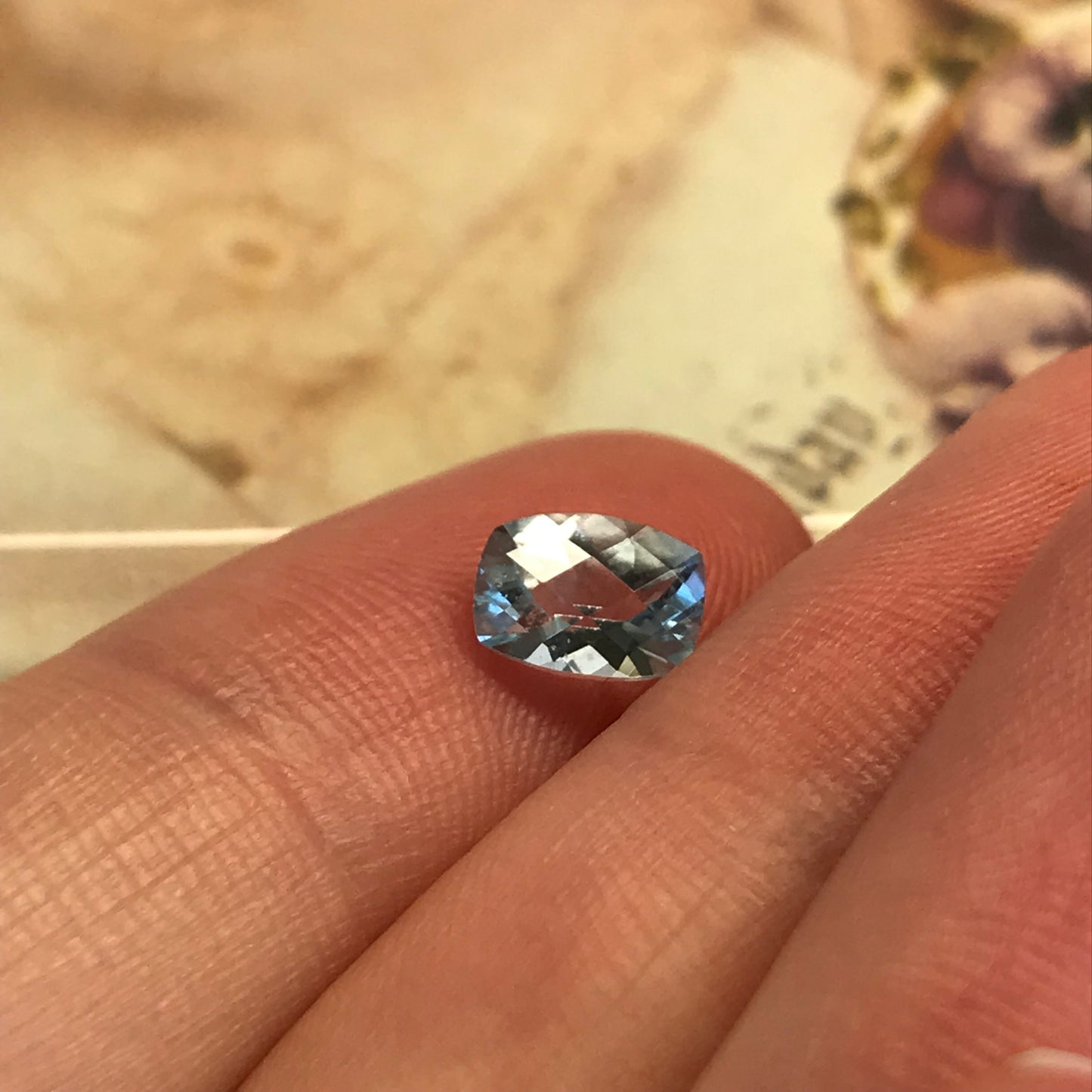 One 7x5mm light Blue Aquamarine 0.80 Carats Checkerboard Rectangle Cushion Cut Loose Gem Faceted Gemstone Beryl March Birthstone