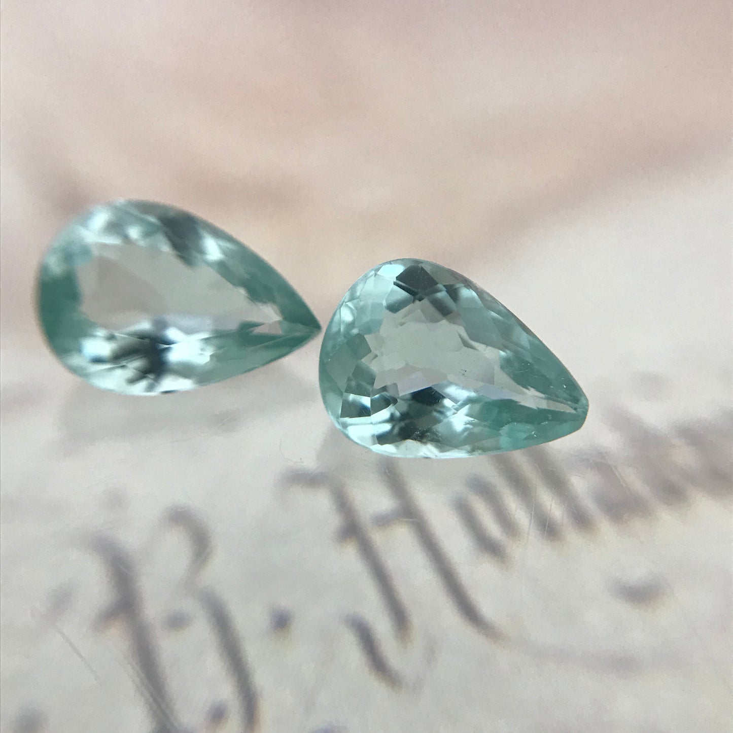 Natural Matching Pair Blue Green Cuprian Tourmaline Paraiba Color 0.60cts each 7x5mm Pear Faceted Loose Gemstone Copper Bearing 1.2 ctw