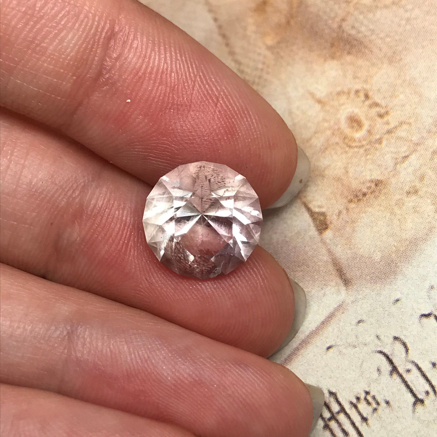 Round Brilliant Fluorite 7.30 Carat 11.6mm Round, Faceted Loose Unmounted Light Greyish Gemstone US Cut, Natural Faceted Fluorite Crystal