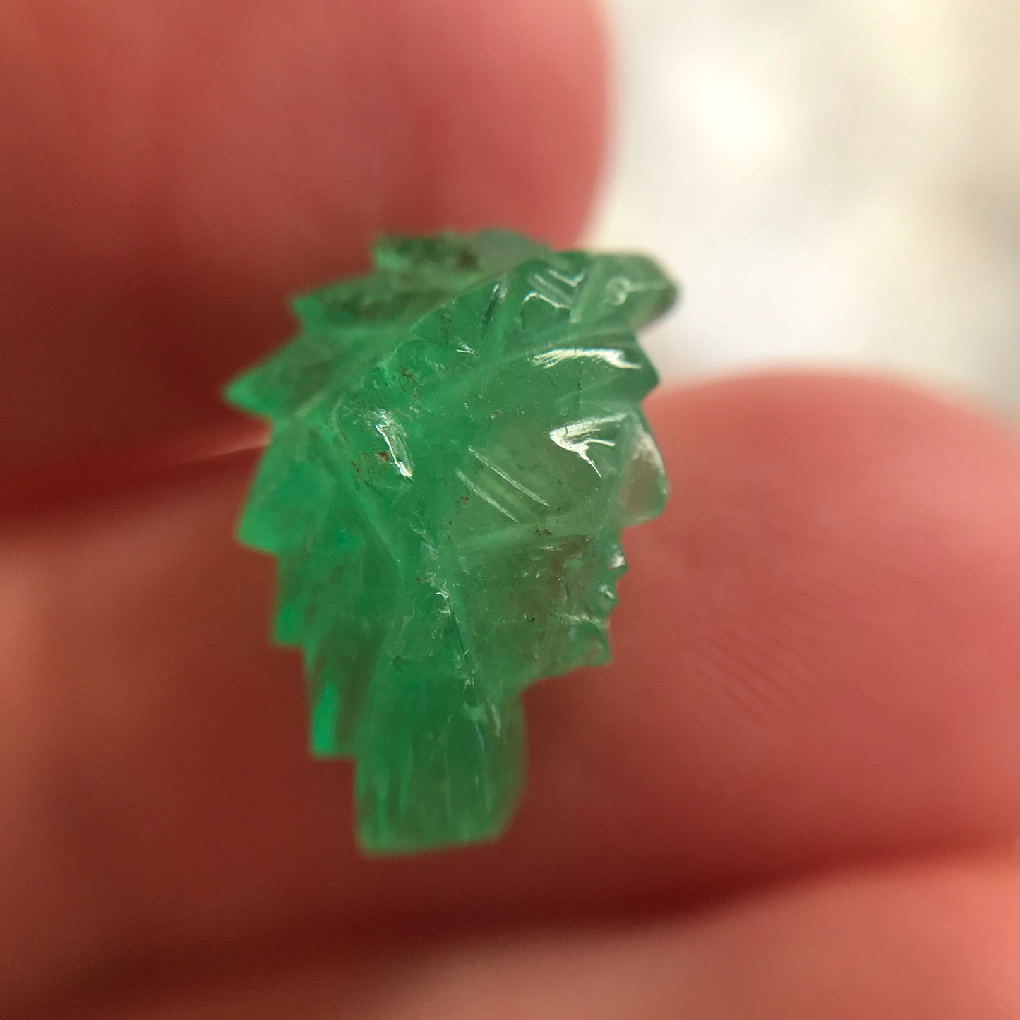 4 Ct Natural Emerald Carved Native American Indian Precious Gemstone Loose Carved Face appr. 14x9 mm