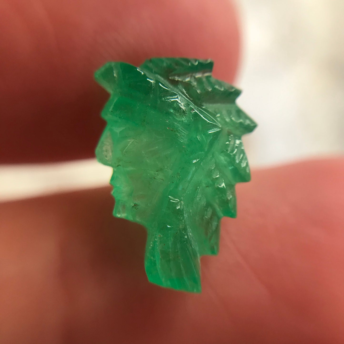 4 Ct Natural Emerald Carved Native American Indian Precious Gemstone Loose Carved Face appr. 14x9 mm