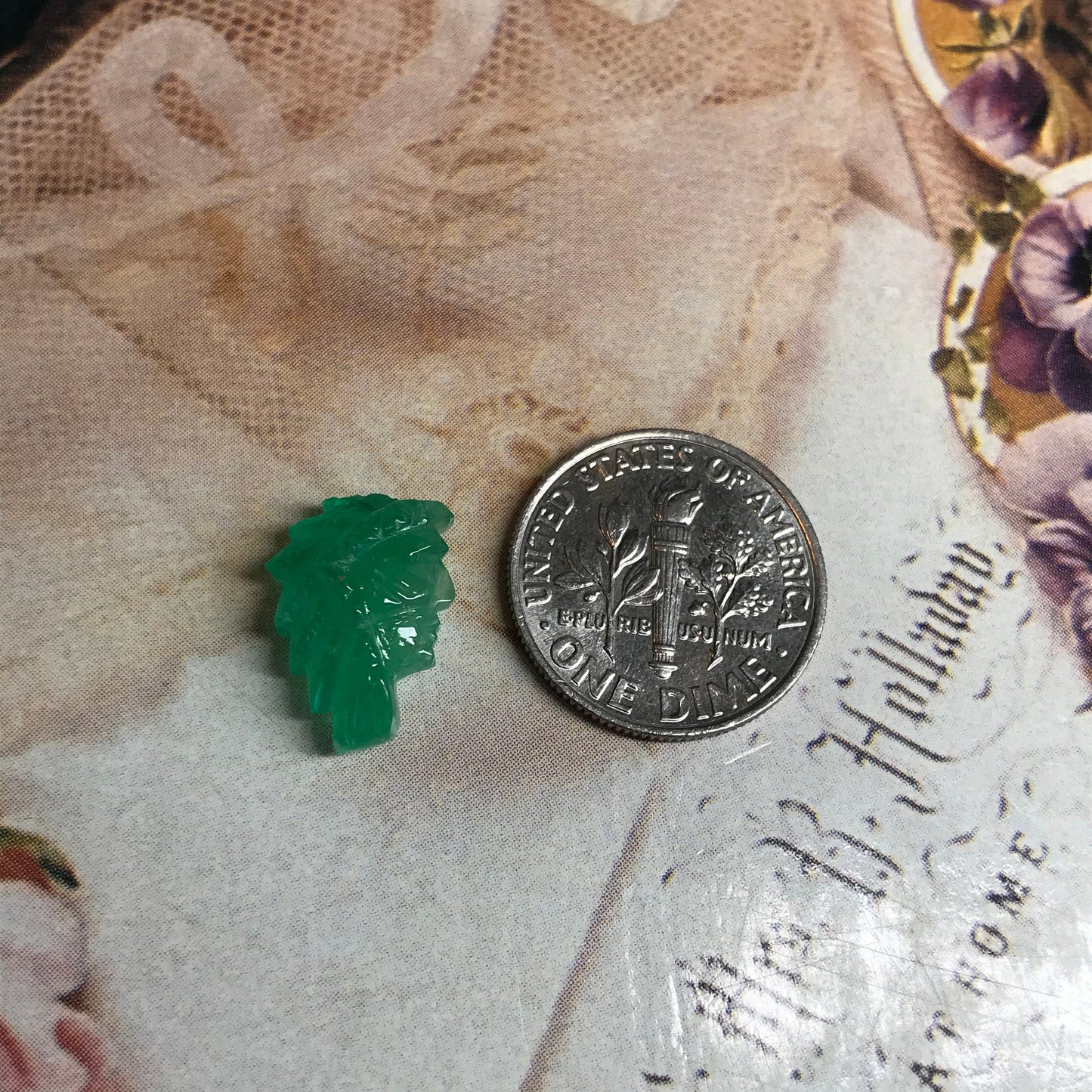 4 Ct Natural Emerald Carved Native American Indian Precious Gemstone Loose Carved Face appr. 14x9 mm