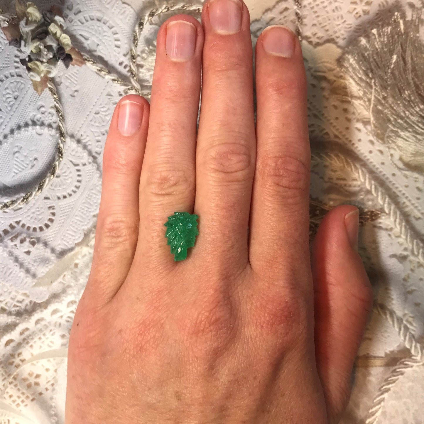 4 Ct Natural Emerald Carved Native American Indian Precious Gemstone Loose Carved Face appr. 14x9 mm