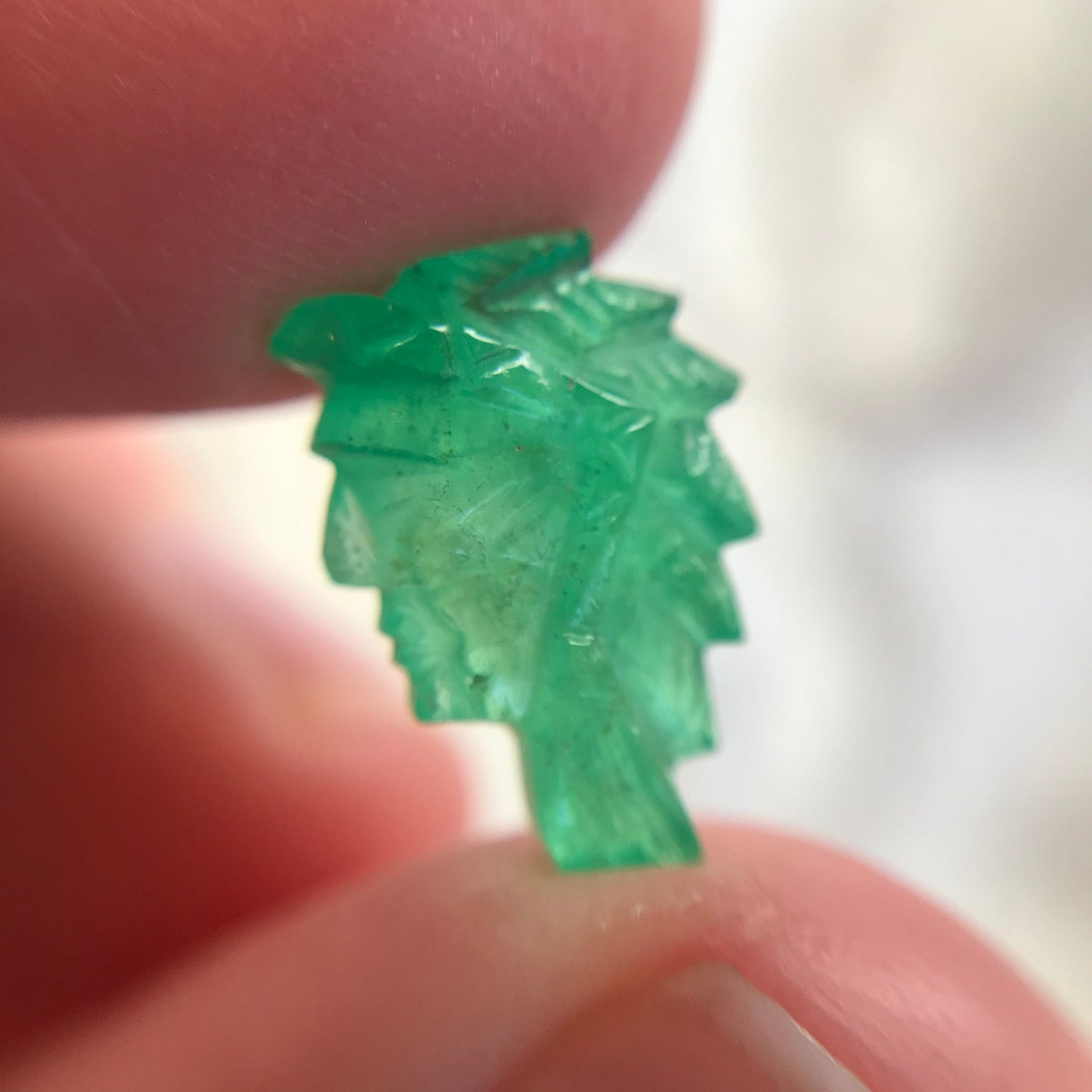 4 Ct Natural Emerald Carved Native American Indian Precious Gemstone Loose Carved Face appr. 14x9 mm