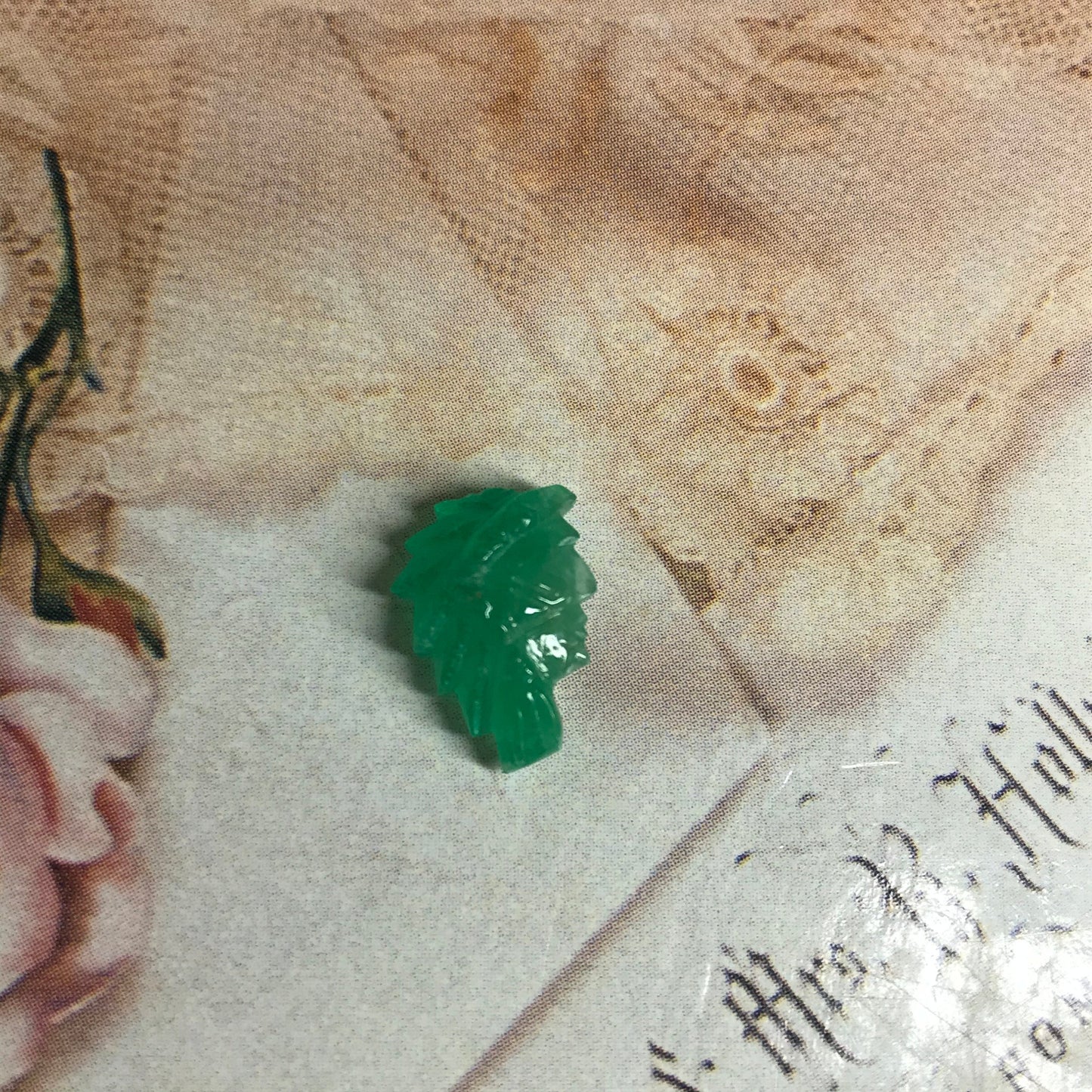 4 Ct Natural Emerald Carved Native American Indian Precious Gemstone Loose Carved Face appr. 14x9 mm