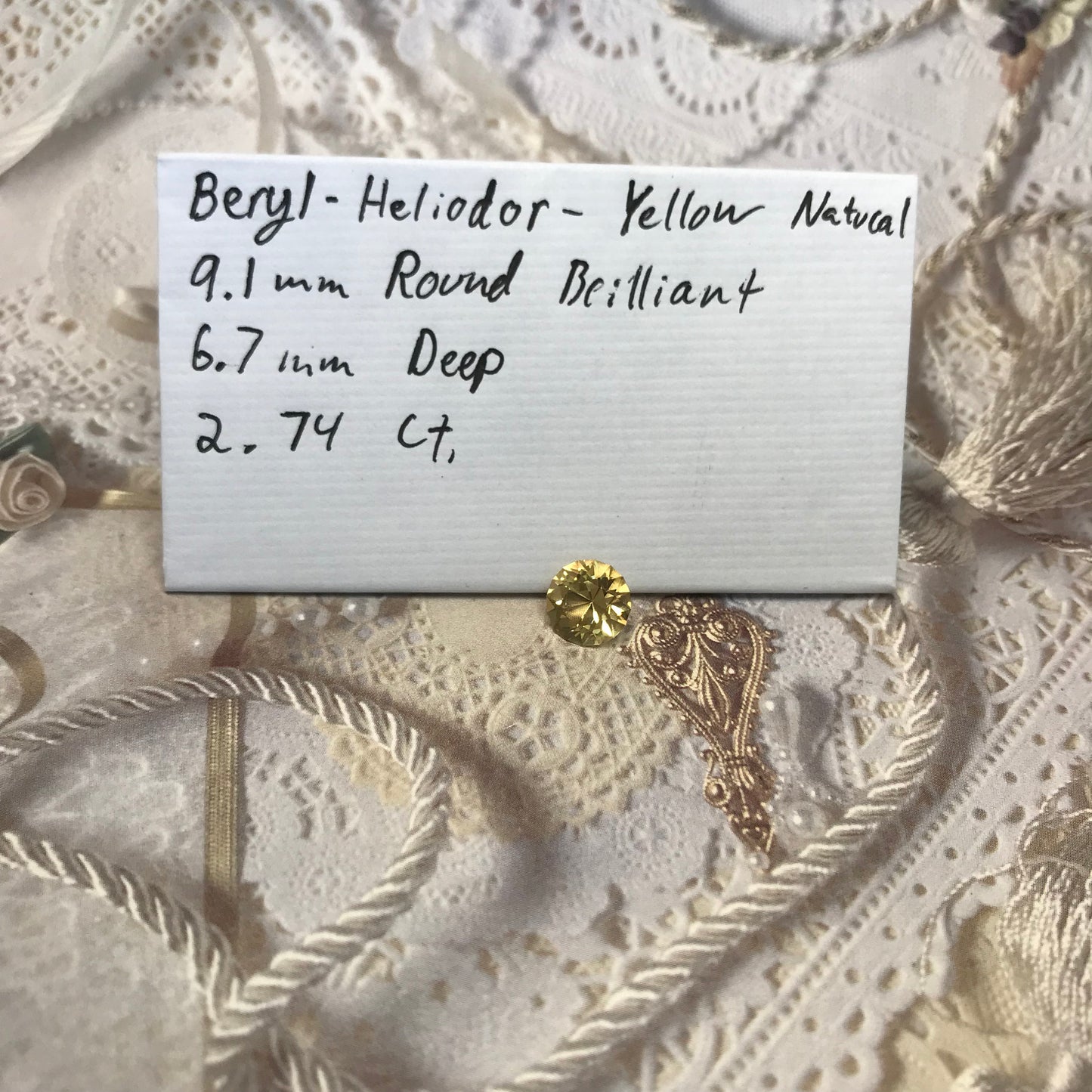 9mm Precision Cut Natural Yellow Beryl Heliodor Round Brilliant 2.74 Carat Loose Unmounted Faceted Gemstone US Cut/Seller Flowing Gems