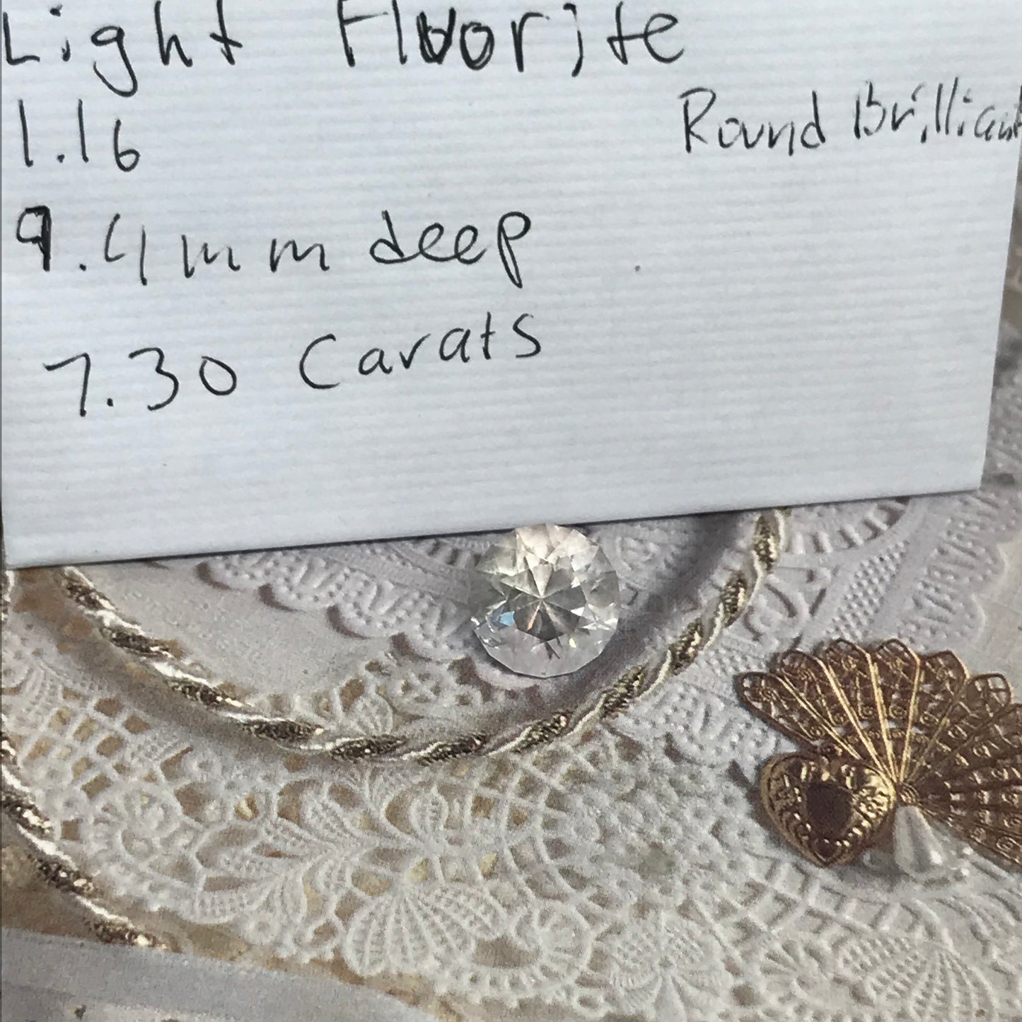 Round Brilliant Fluorite 7.30 Carat 11.6mm Round, Faceted Loose Unmounted Light Greyish Gemstone US Cut, Natural Faceted Fluorite Crystal