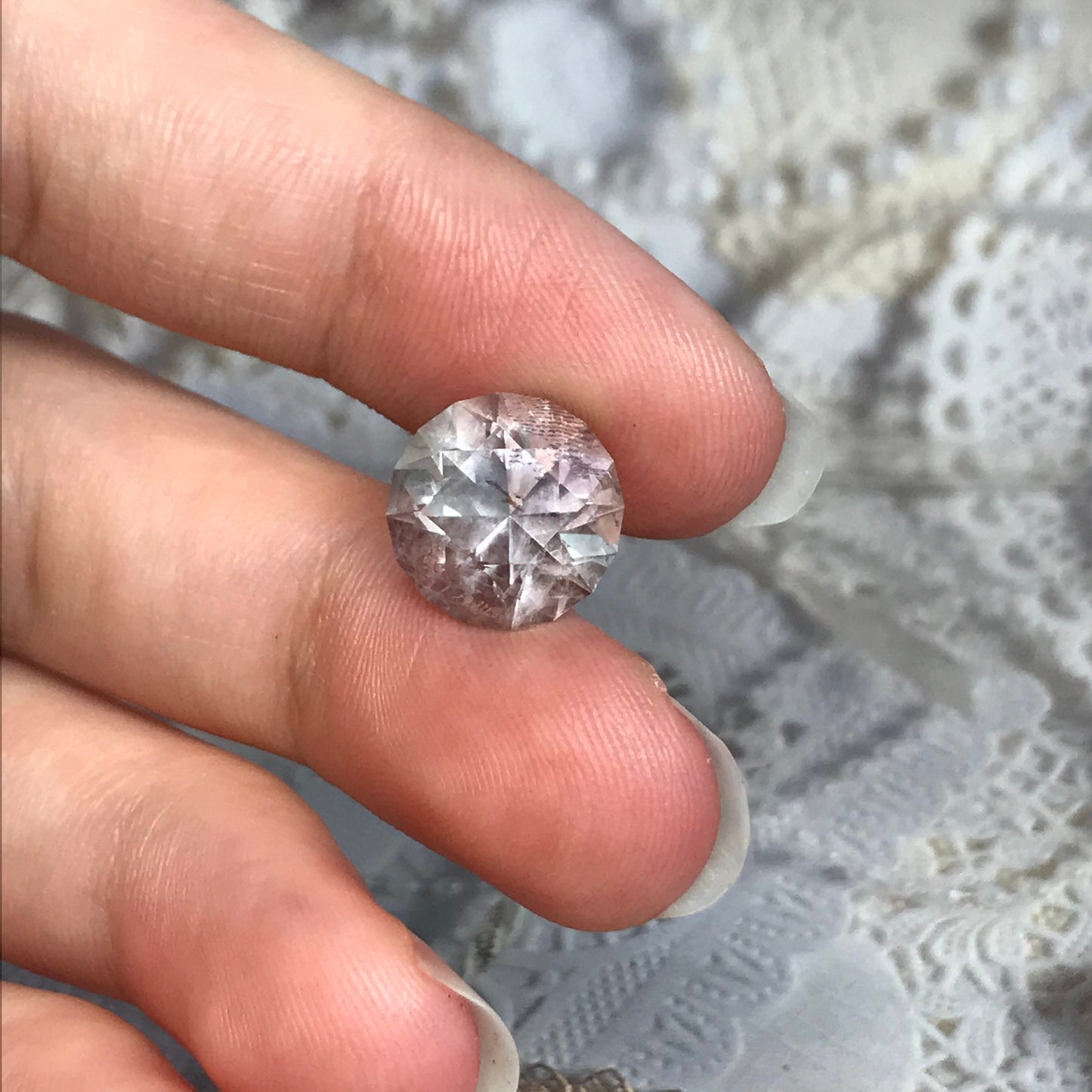 Round Brilliant Fluorite 7.30 Carat 11.6mm Round, Faceted Loose Unmounted Light Greyish Gemstone US Cut, Natural Faceted Fluorite Crystal