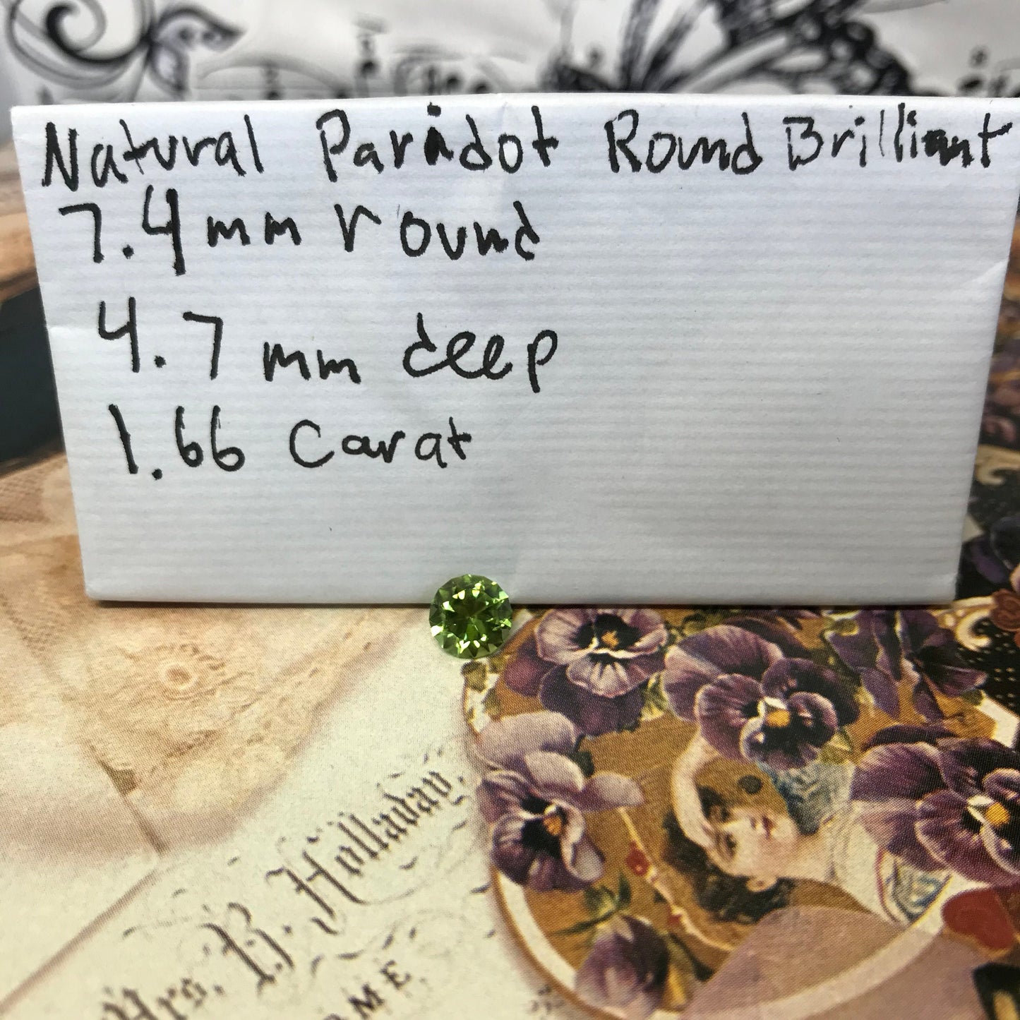 7.4 mm Green Peridot Precision Round Brilliant Cut 1.66 carat Faceted Loose Unmounted Natural Gem, Engagement, Jewelry, US Cut/Seller 7.5mm