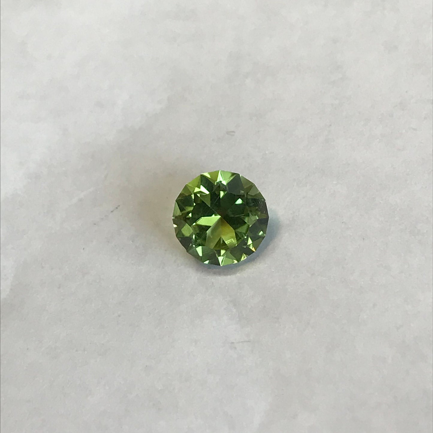 7.4 mm Green Peridot Precision Round Brilliant Cut 1.66 carat Faceted Loose Unmounted Natural Gem, Engagement, Jewelry, US Cut/Seller 7.5mm