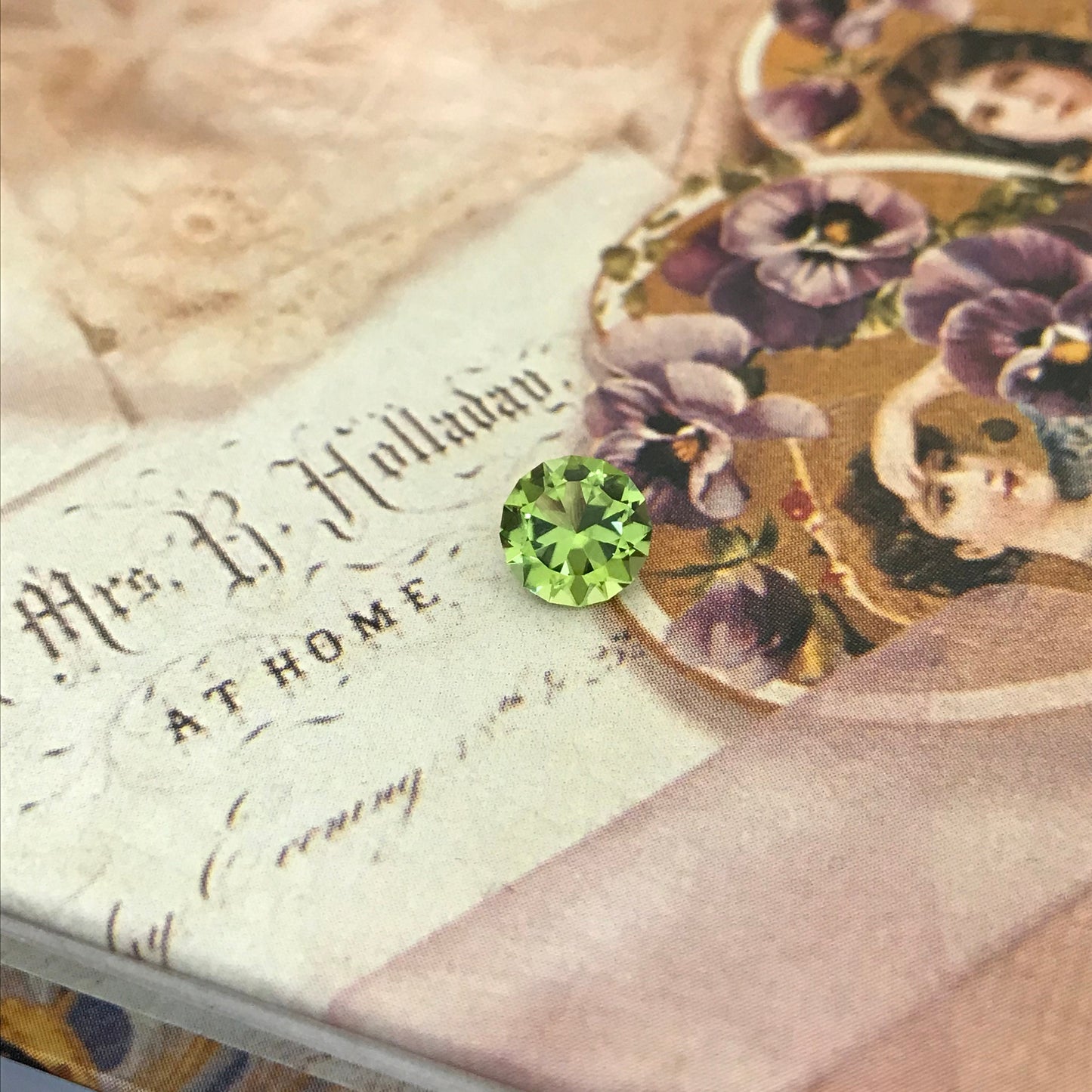 7.4 mm Green Peridot Precision Round Brilliant Cut 1.66 carat Faceted Loose Unmounted Natural Gem, Engagement, Jewelry, US Cut/Seller 7.5mm