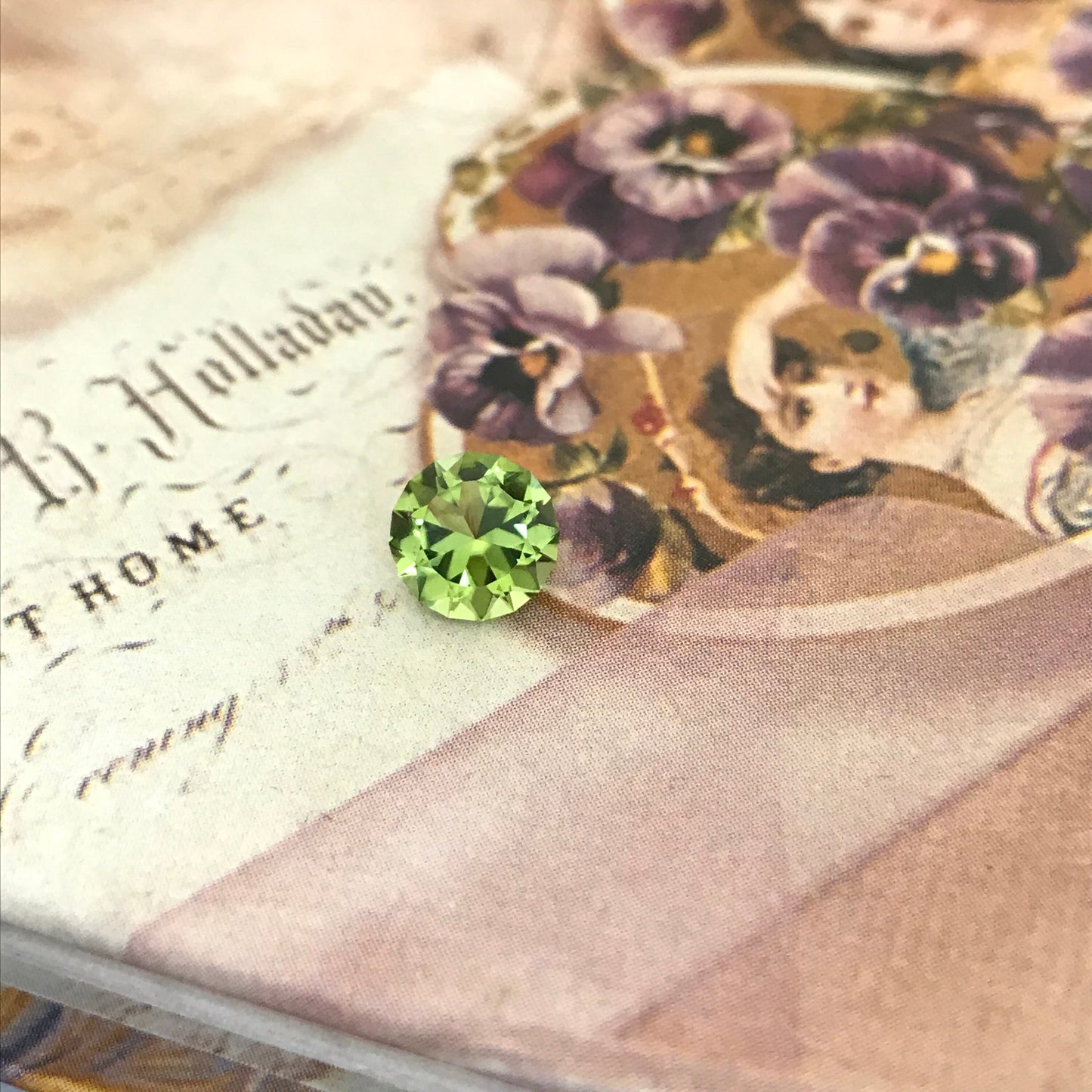 7.4 mm Green Peridot Precision Round Brilliant Cut 1.66 carat Faceted Loose Unmounted Natural Gem, Engagement, Jewelry, US Cut/Seller 7.5mm