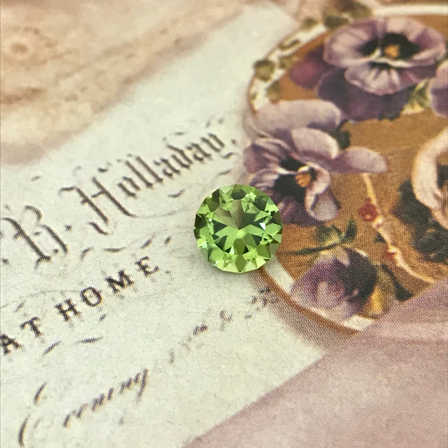 7.4 mm Green Peridot Precision Round Brilliant Cut 1.66 carat Faceted Loose Unmounted Natural Gem, Engagement, Jewelry, US Cut/Seller 7.5mm