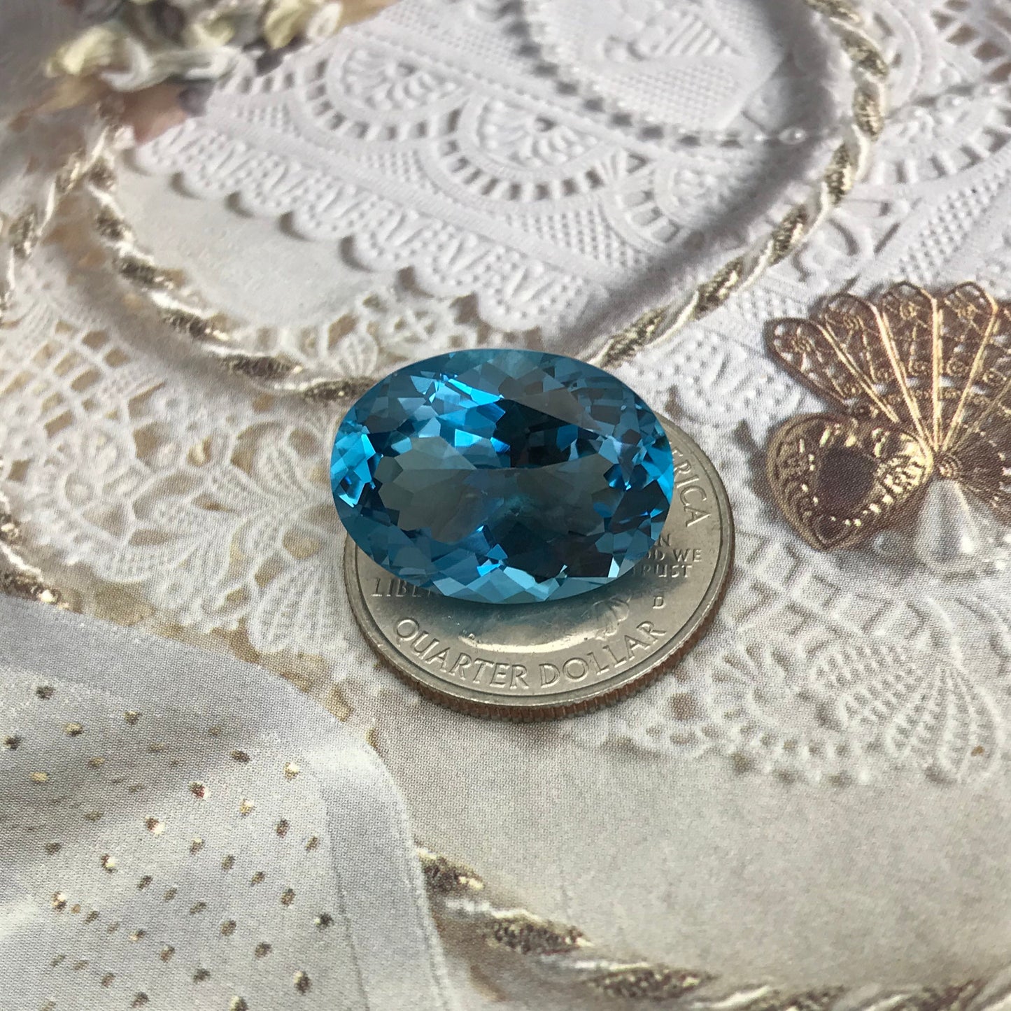 20x15mm Blue Topaz 21.3 Ct Oval Cut Loose Gem, Faceted Unmounted Blue Gemstone, December Birthstone, US Seller, Flowing Gems