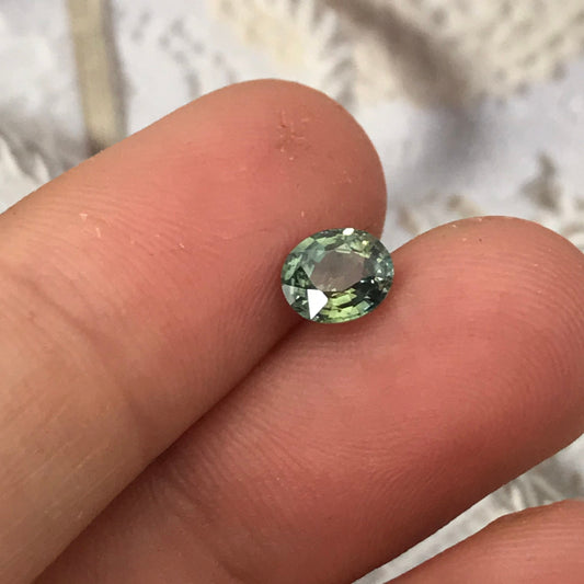 Bluish Green Sapphire 0.93 carat 6x5 mm Oval Cut, Natural Unheated Madagascar Parti Sapphire, Loose Gemstone