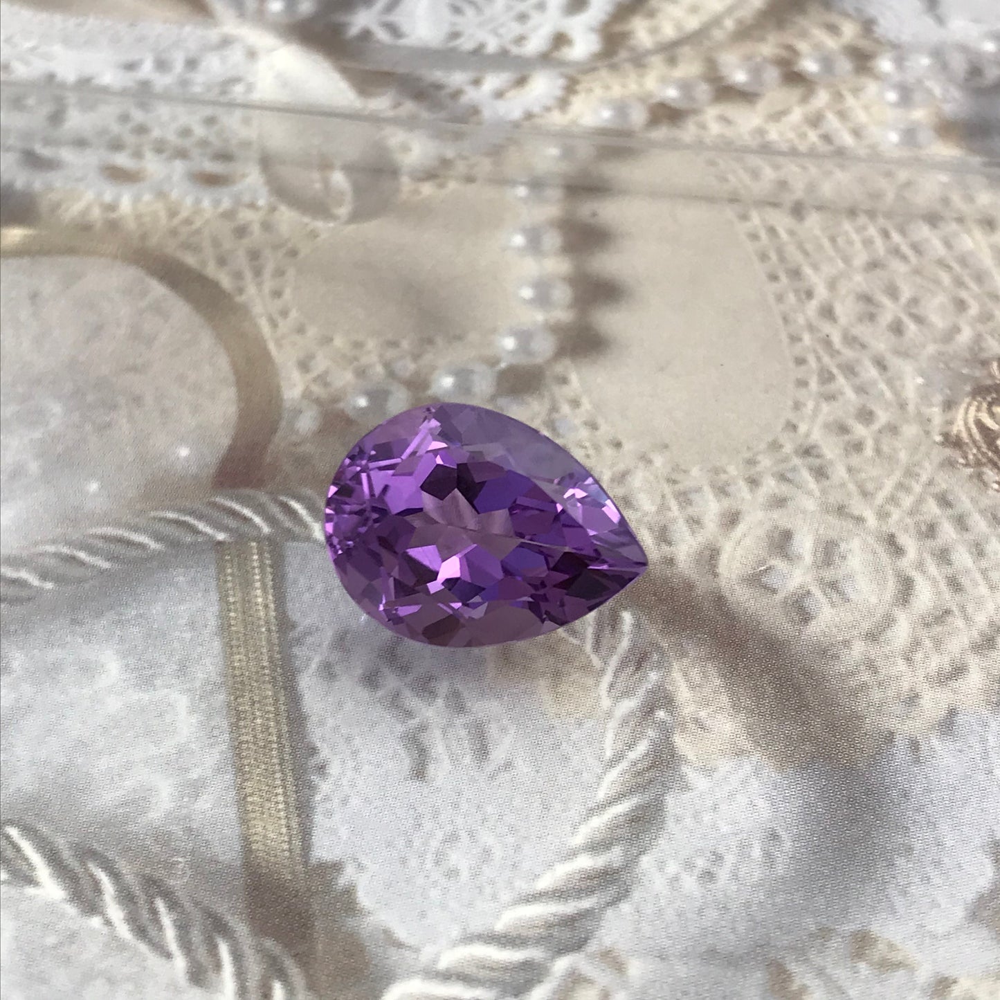 16x12mm Purple Amethyst 8 carat, Pear Faceted Gem Loose Gemstone