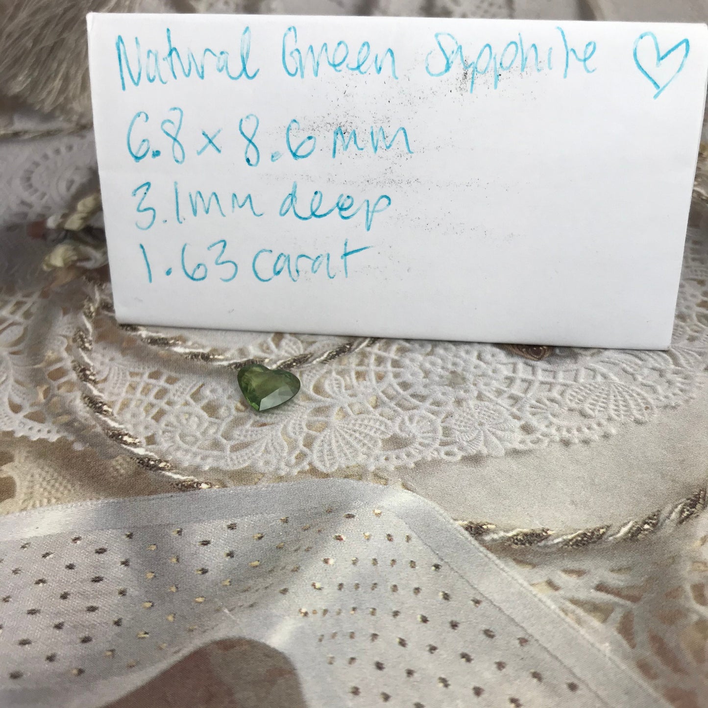 Natural Green Sapphire 8.6x6.8mm Heart Cut 1.63 Carat Faceted Loose Unmounted Gemstone Genuine Earth Mined Gem