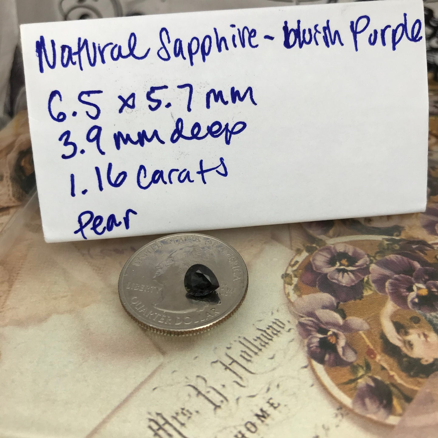 Natural Purple Blue Sapphire 1.16 carat 6.5 x 5.7 mm Pear Cut, Faceted Loose Gemstone Purple Violet Unmounted Gem