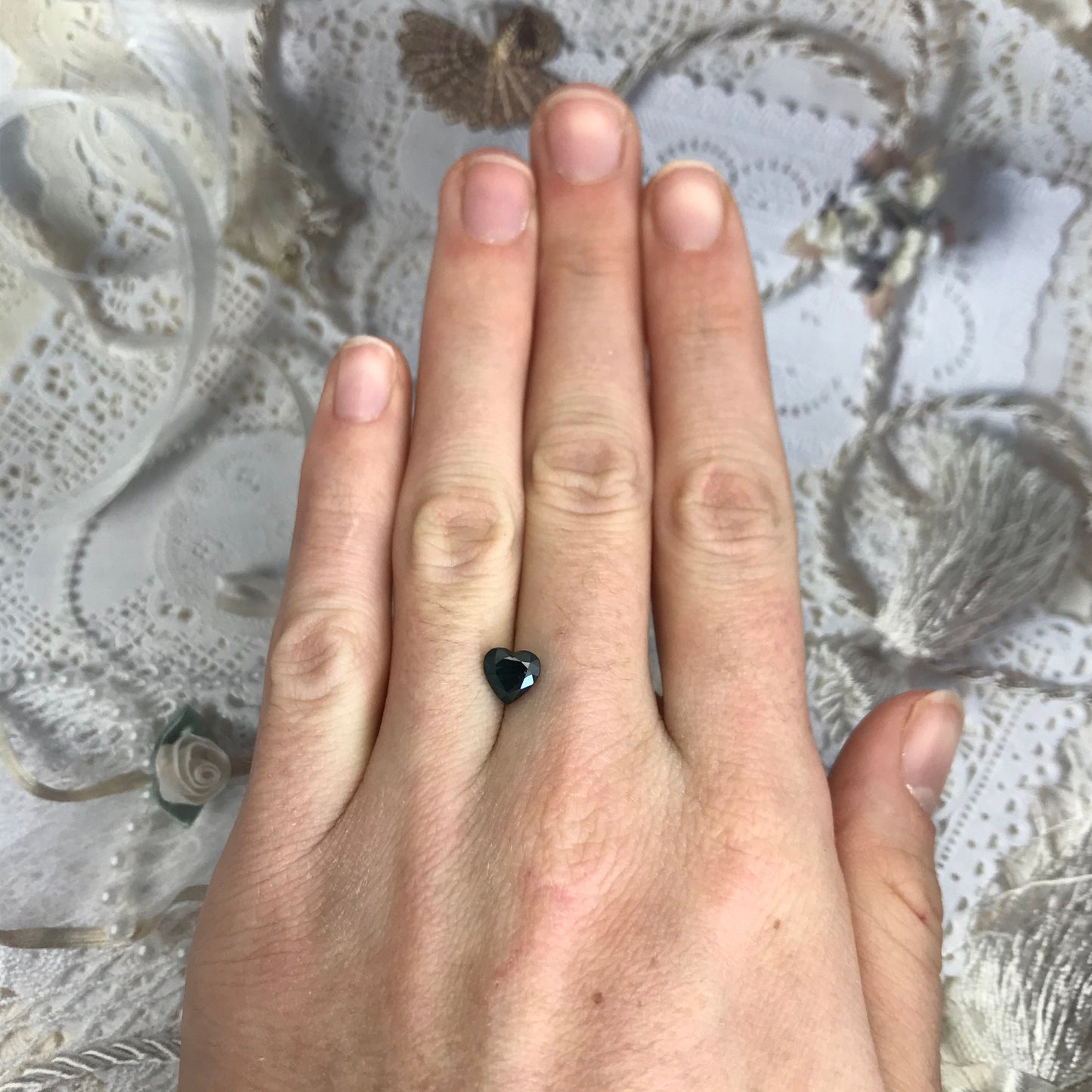 6mm Heart Sapphire Natural Dark Green -1.26 Carat- Faceted Loose Gem