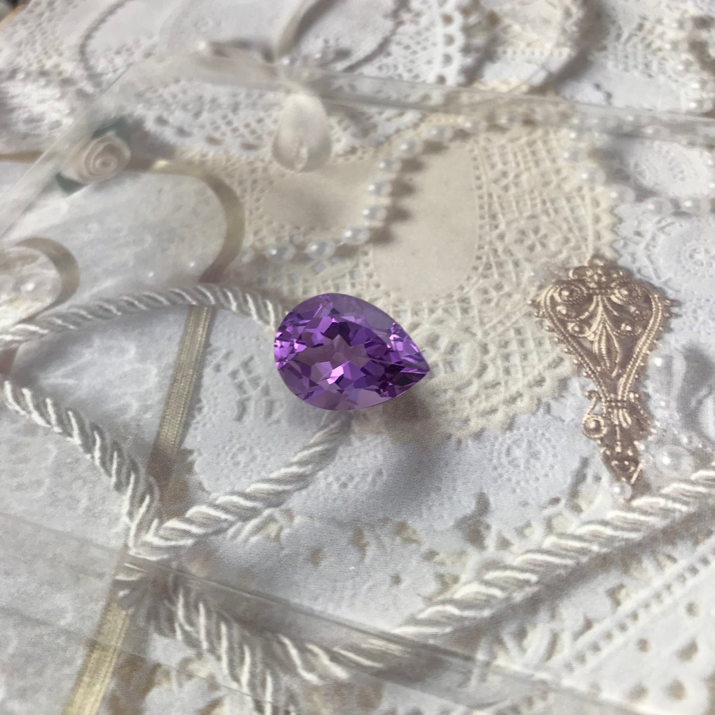 16x12mm Purple Amethyst 8 carat, Pear Faceted Gem Loose Gemstone