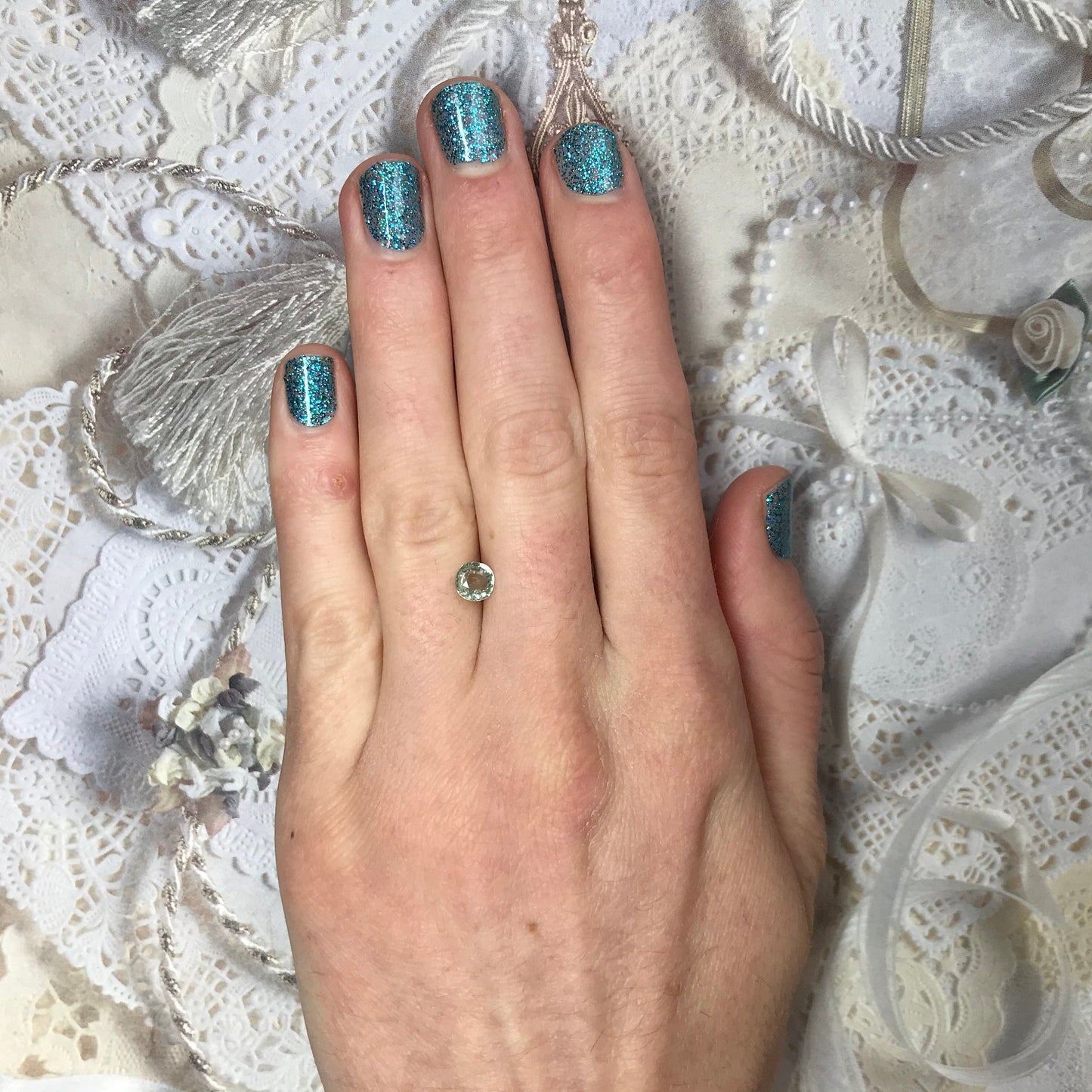 0.84 carat Natural Light Green Sapphire 5.5mm Cushion Cut, Loose Gem Unmounted Gemstone Faceted Stone Bluish Green Sapphire