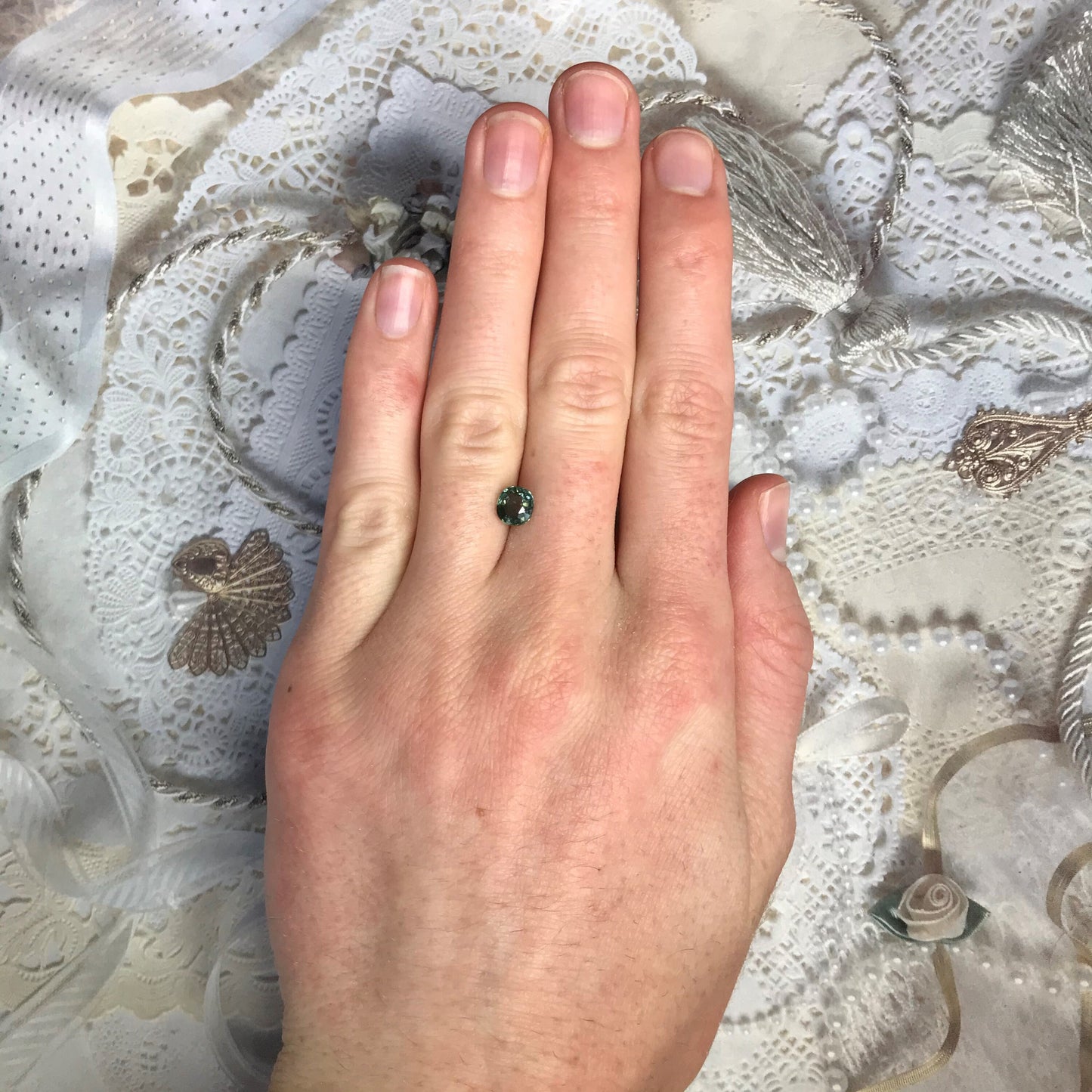 1.21 carat Natural Green Sapphire, 6x5.7mm Oval Cut Bluish Green Mermaid Sapphire