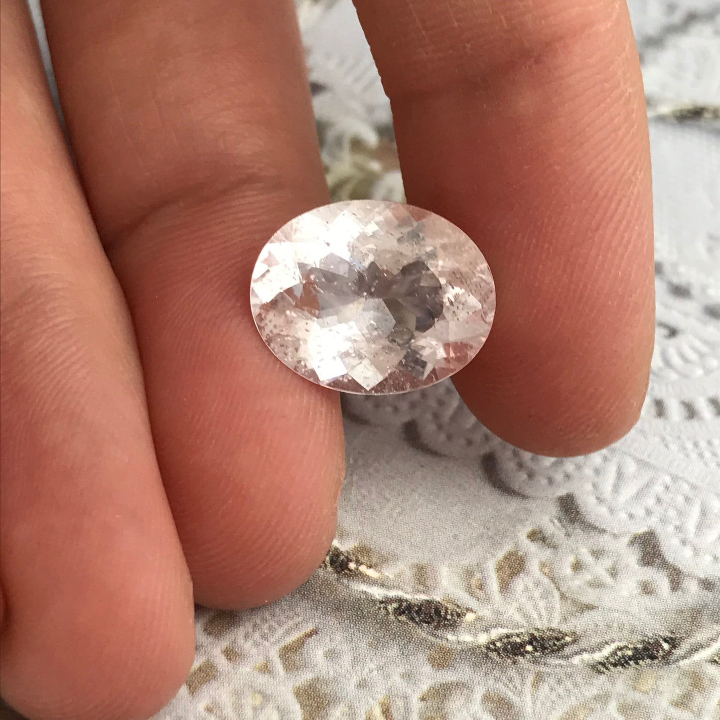 5.9 Ct Light Pink Morganite 14.4x11.5 mm Oval Cut, Unheated Pink Beryl, Faceted Loose Blush Stone