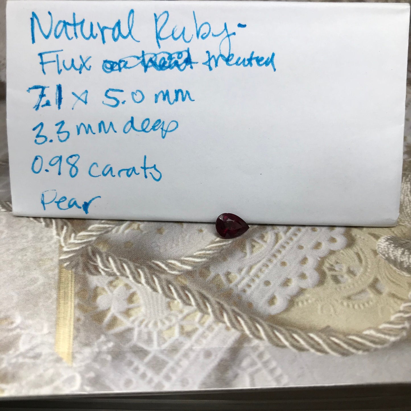 0.98 Carat Natural Ruby Heated with Residues 7x5mm Pear Cut Gemstone Loose Faceted Corundum July Birthstone Treated Ruby
