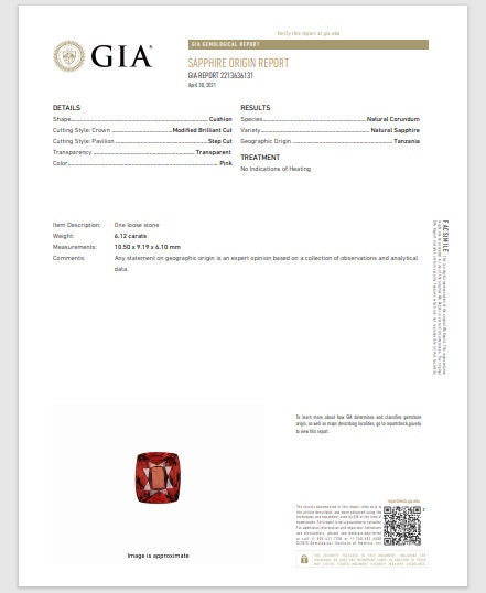 6 ct GIA Certified No Heat Natural Sapphire 10.5x9.2mm Fancy Sapphire Loose Faceted Cushion Cut Gemstone Gem, Tanzania Sapphire