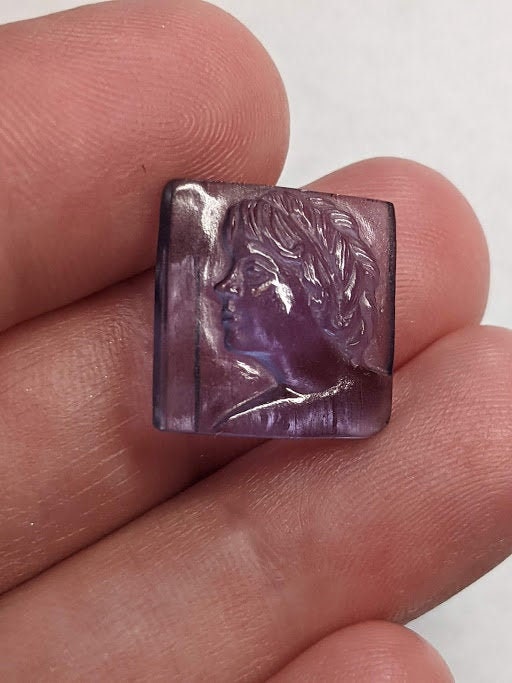 10 carat Tanzanite Cameo Carving of Woman's Face Cabochon 14.5mm x14.6 mm Square Purple Violet Zoisite Carved Gemstone