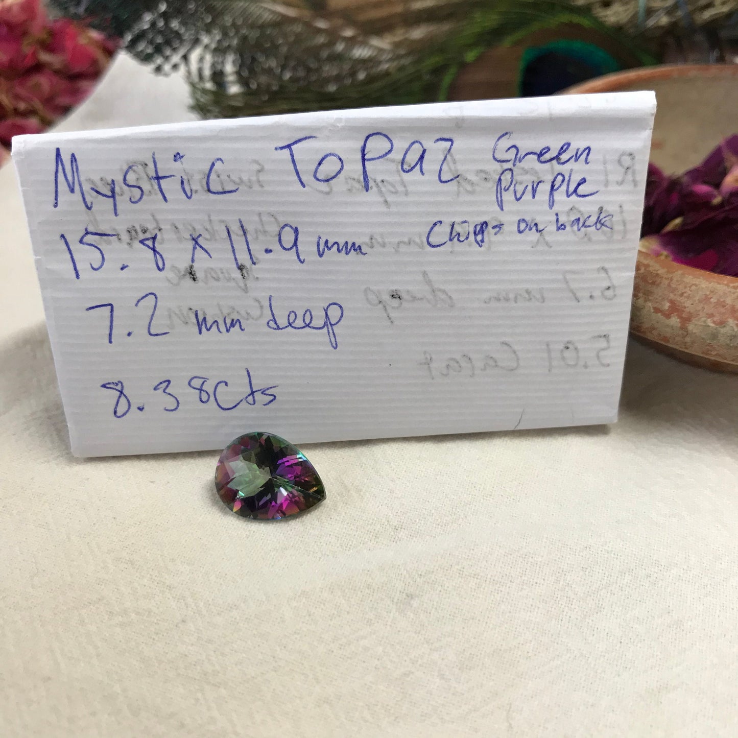 Mystic Topaz 8.38 carat 16x12mm Checkerboard Pear Cut, Faceted Loose Unmounted Multi Color