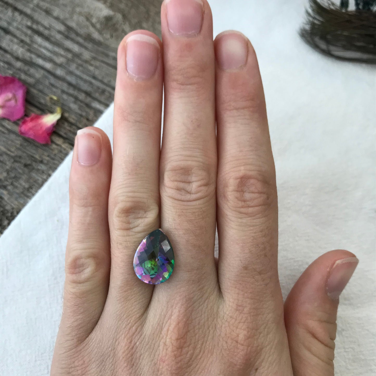 Mystic Topaz 8.38 carat 16x12mm Checkerboard Pear Cut, Faceted Loose Unmounted Multi Color