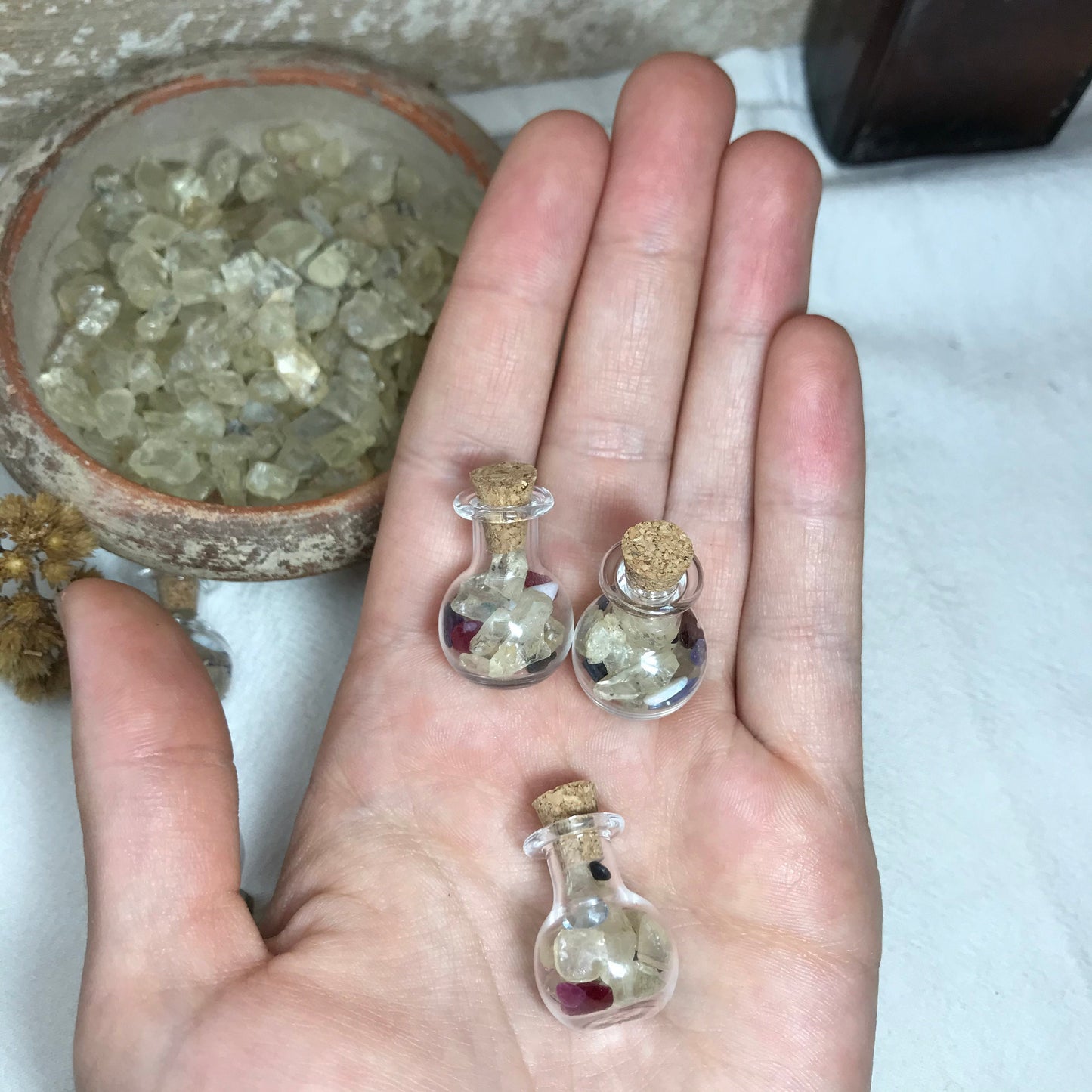 Gemstones in a Bottle, Raw Sunstone  Loose Faceted Chipped Gems, Tiny Precious & Semiprecious Gems, Amethyst, Ruby, Emerald, Surprise Gems