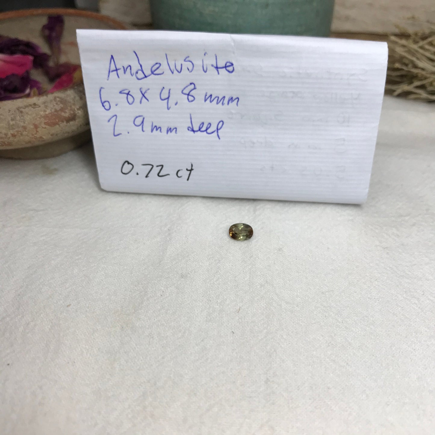 Andalusite 0.72 carat 7x5mm Oval Cut, Faceted Loose Unmounted Gemstone, Green Brown Pleochroism Bicolor Gemstone