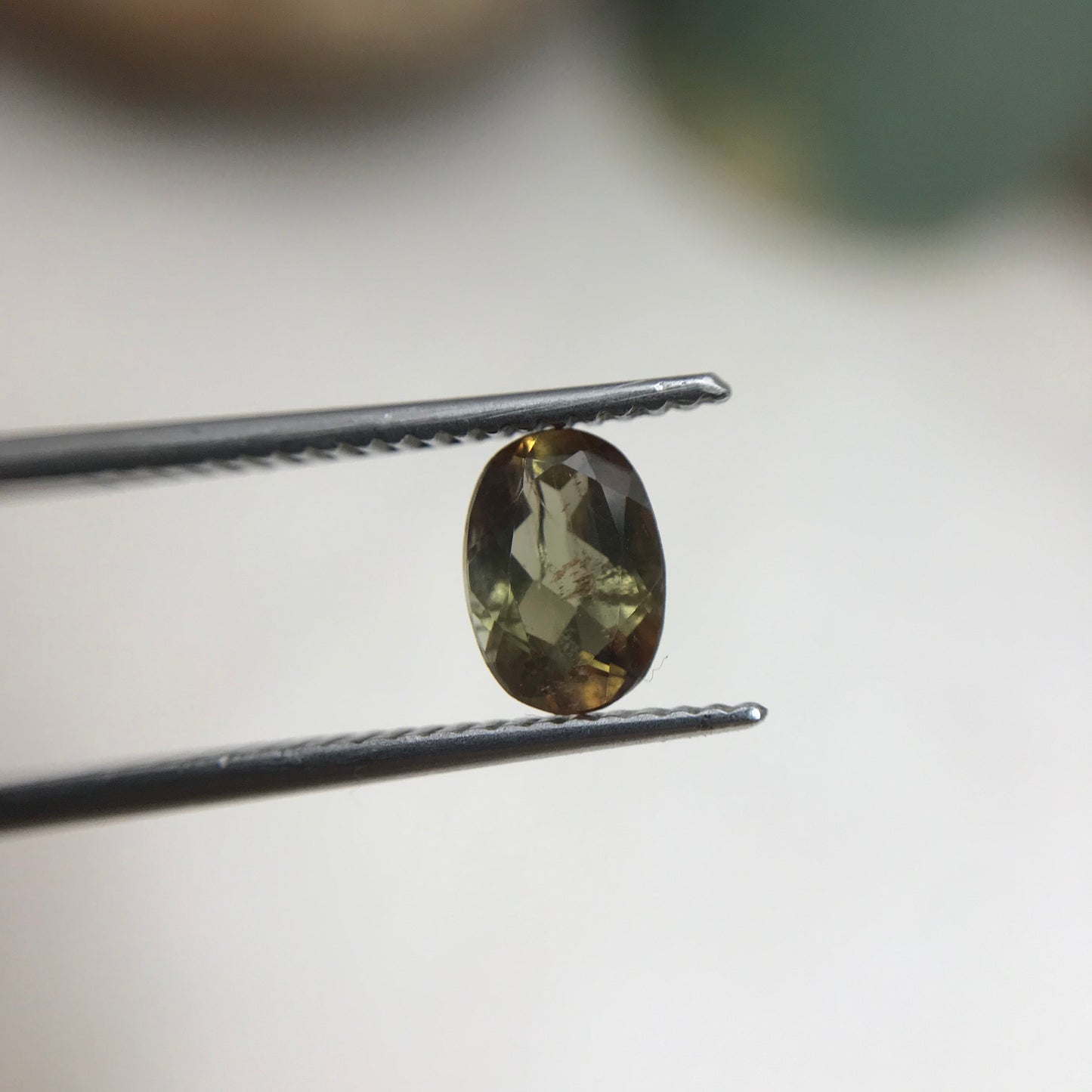 Andalusite 0.72 carat 7x5mm Oval Cut, Faceted Loose Unmounted Gemstone, Green Brown Pleochroism Bicolor Gemstone