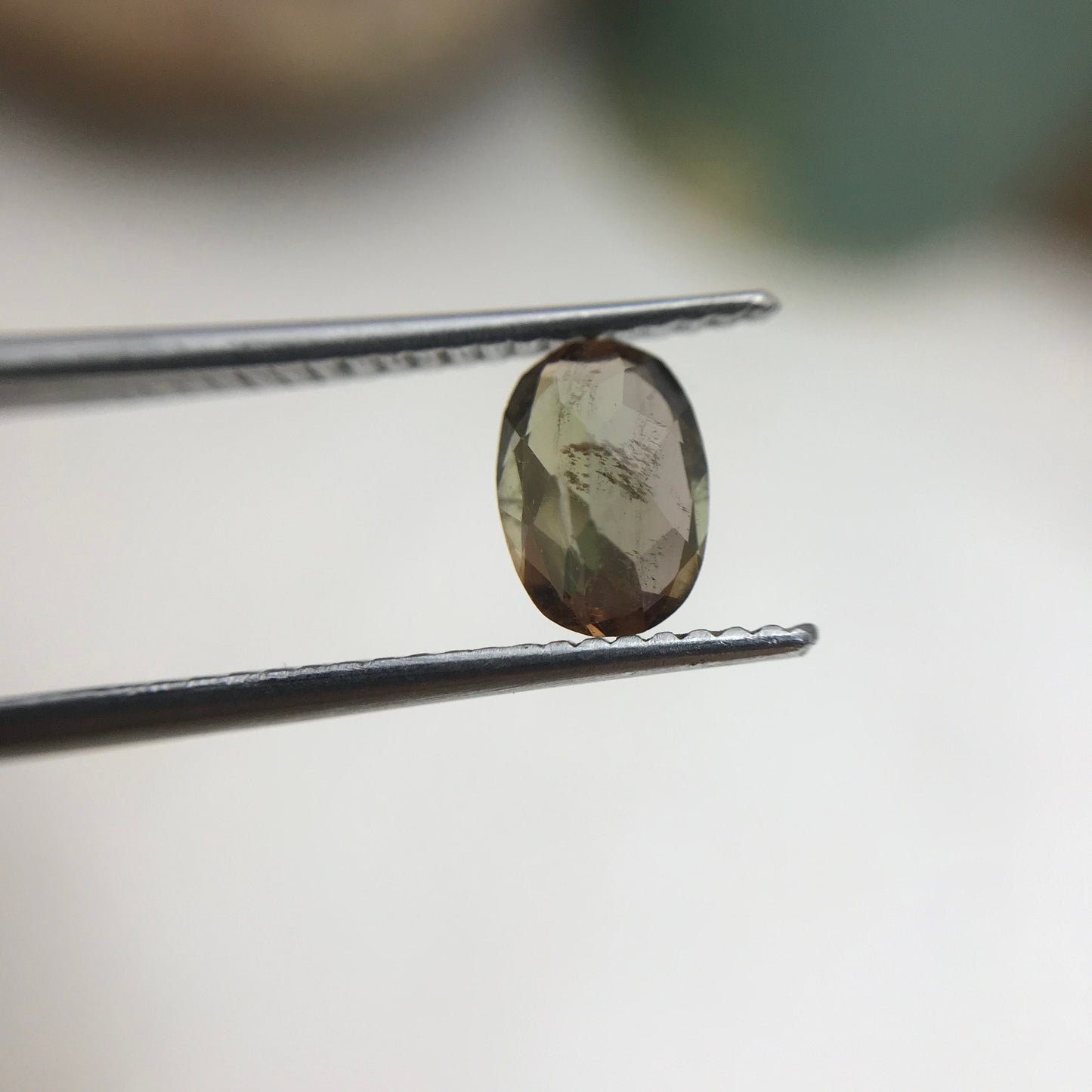 Andalusite 0.72 carat 7x5mm Oval Cut, Faceted Loose Unmounted Gemstone, Green Brown Pleochroism Bicolor Gemstone