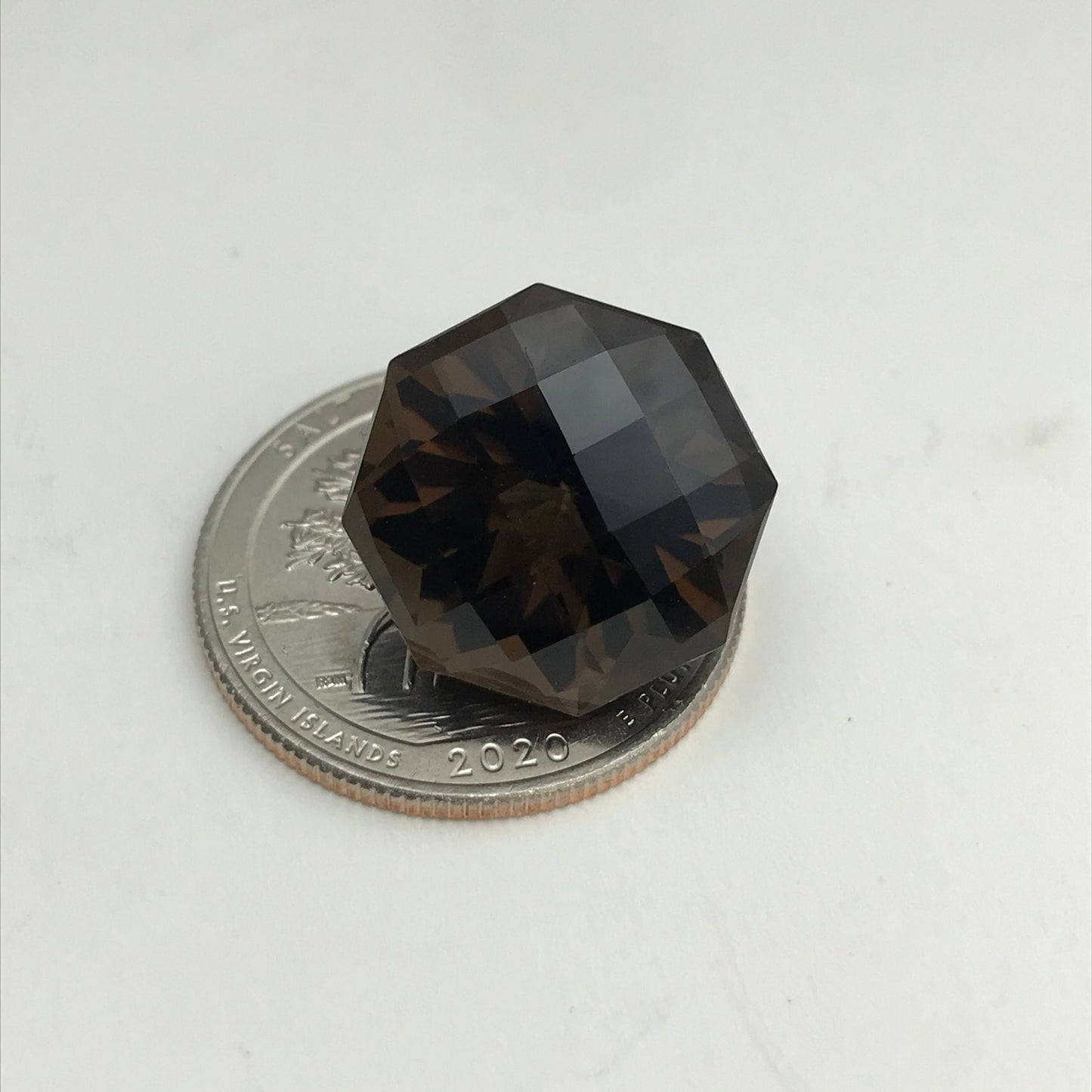 16.5mm Smoky Quartz 18 carat Octagon Checkerboard Cut, Faceted Loose Gemstone