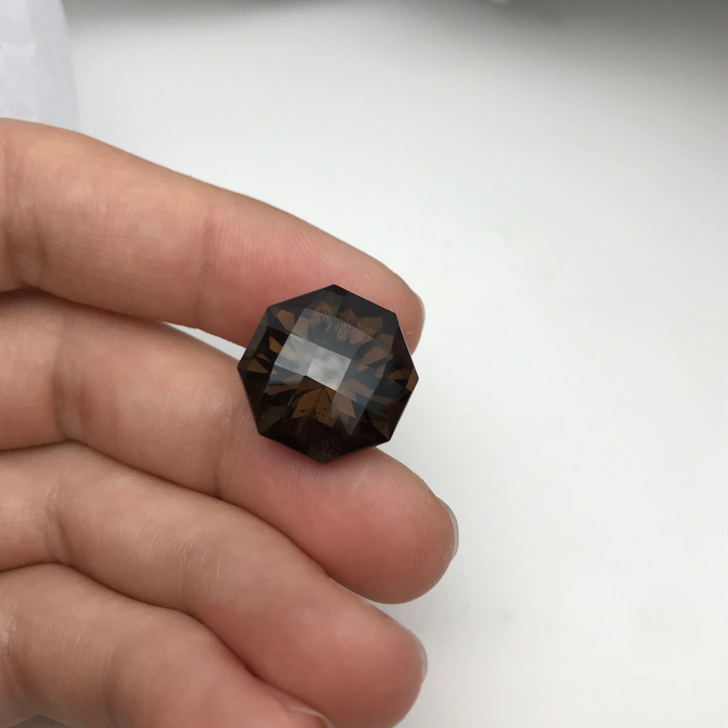 16.5mm Smoky Quartz 18 carat Octagon Checkerboard Cut, Faceted Loose Gemstone