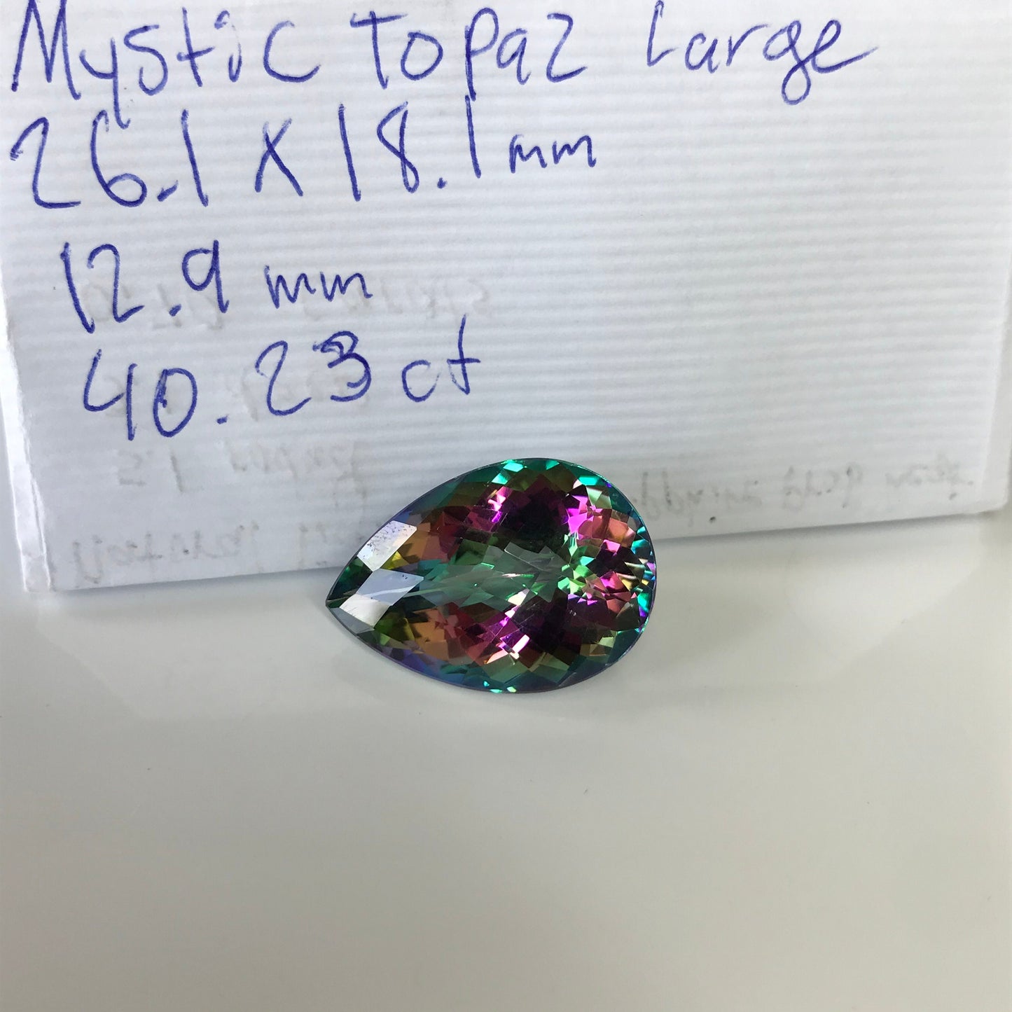 Large Mystic Topaz 40 carat 26x18mm Checkerboard Pear Cut, Faceted Loose Coated Gemstone