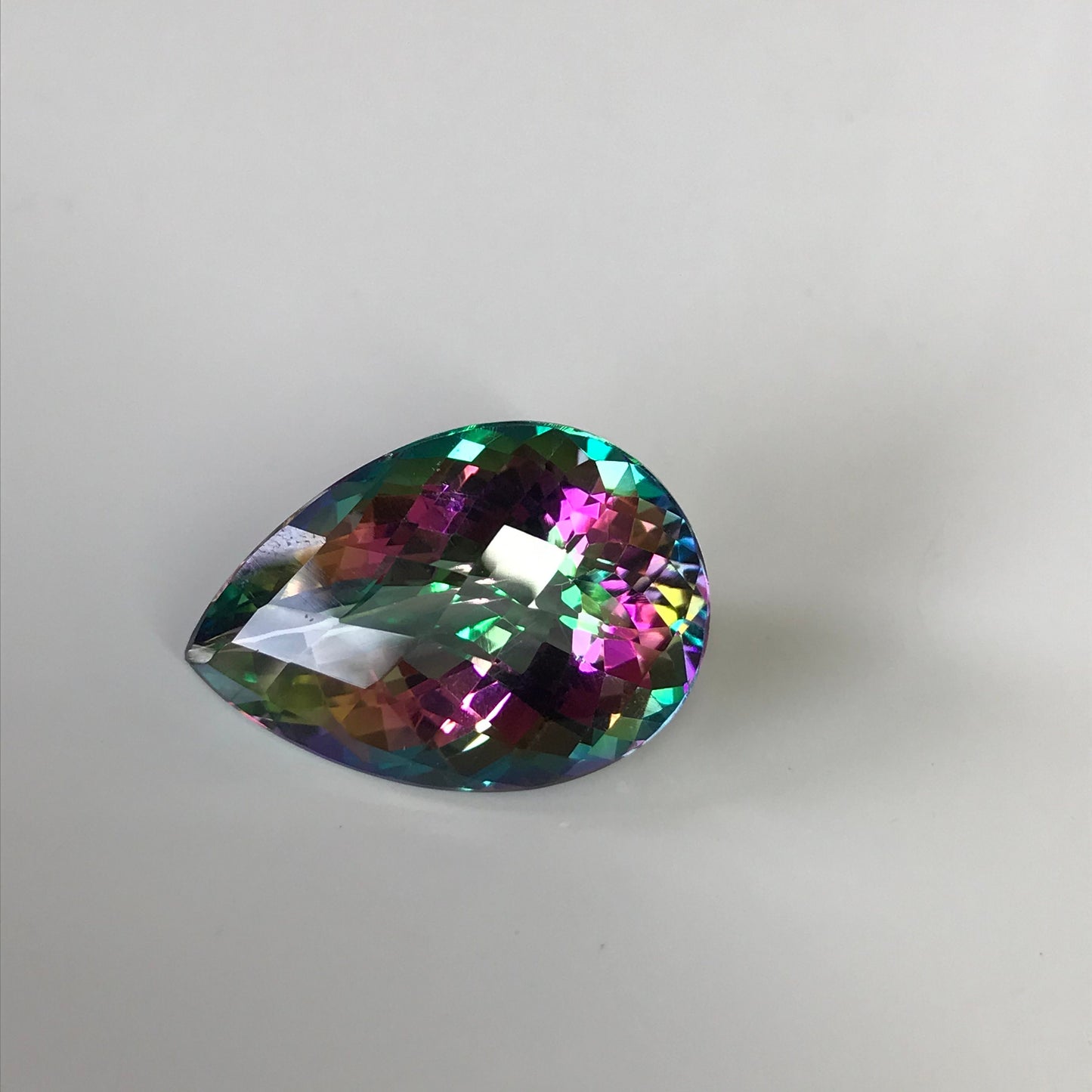 Large Mystic Topaz 40 carat 26x18mm Checkerboard Pear Cut, Faceted Loose Coated Gemstone