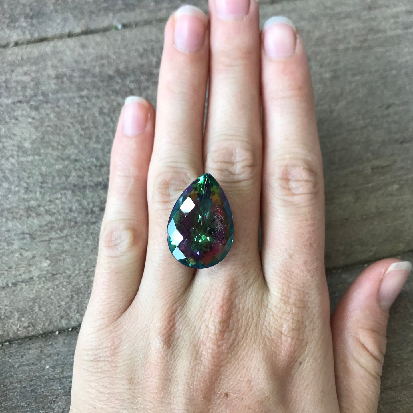 Large Mystic Topaz 40 carat 26x18mm Checkerboard Pear Cut, Faceted Loose Coated Gemstone