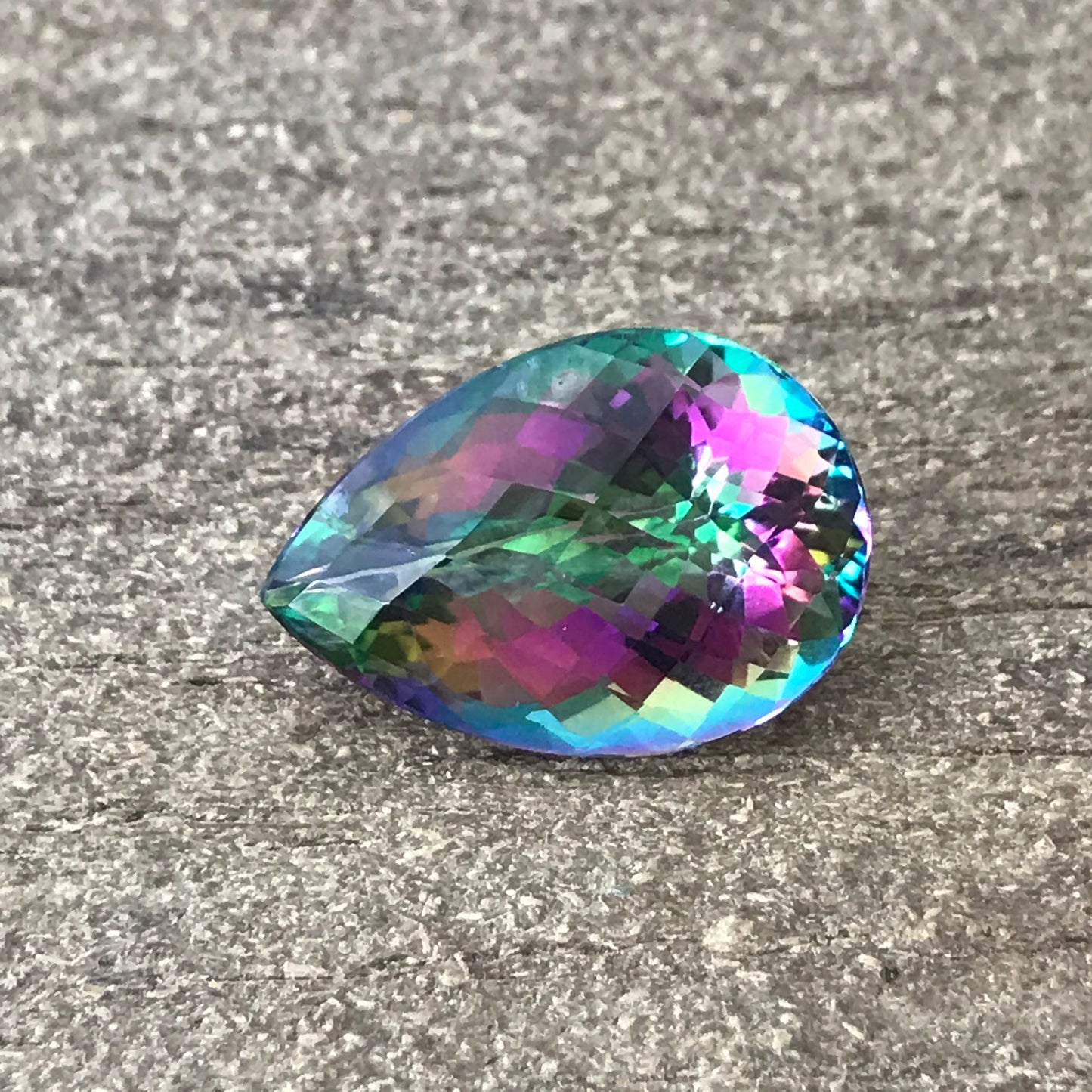 Large Mystic Topaz 40 carat 26x18mm Checkerboard Pear Cut, Faceted Loose Coated Gemstone