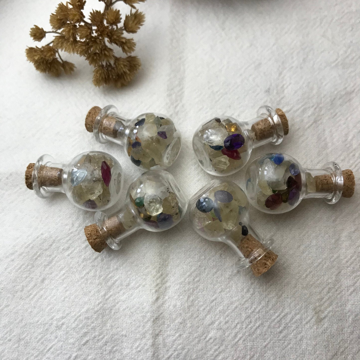 Gemstones in a Bottle, Raw Sunstone  Loose Faceted Chipped Gems, Tiny Precious & Semiprecious Gems, Amethyst, Ruby, Emerald, Surprise Gems