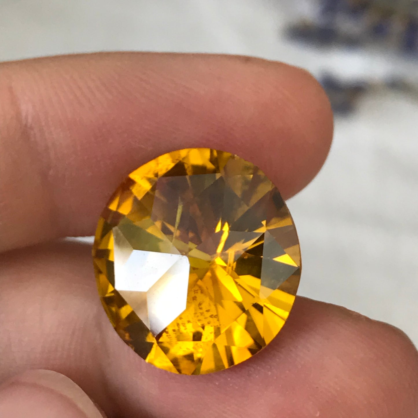Orange Synthetic Sapphire 19 carat 17.5mm Fancy Round Cut, Faceted Loose Unmounted Gemstone For Jewelry Setting, Man Made Lab Created Gem