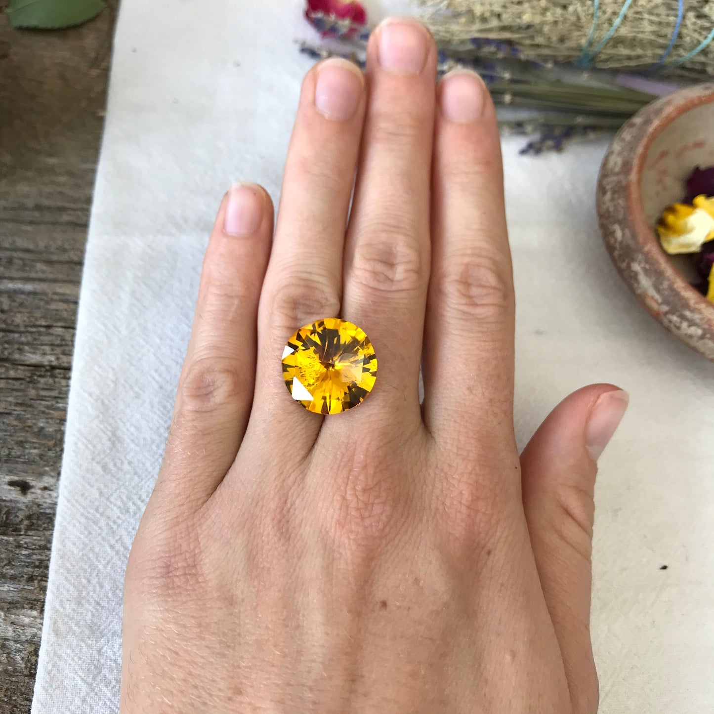 Orange Synthetic Sapphire 19 carat 17.5mm Fancy Round Cut, Faceted Loose Unmounted Gemstone For Jewelry Setting, Man Made Lab Created Gem