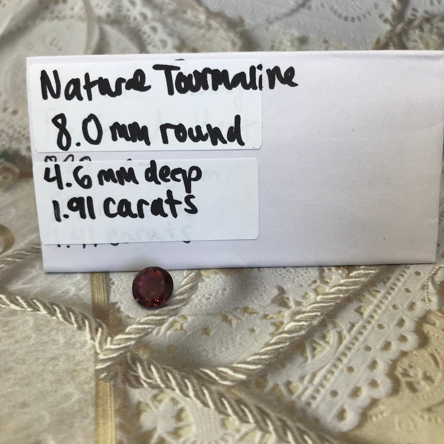 Natural Purple Pink Tourmaline 1.91 carat 8mm Round Cut, Unmounted Faceted Loose Gemstone, Purple Rubellite