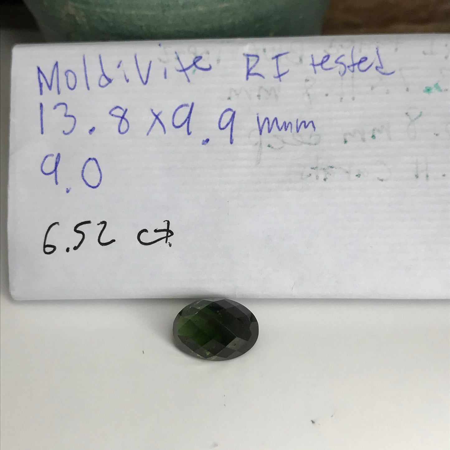 14x10mm Moldavite Loose Gemstone 6.52 Carats  Fancy Oval Checkerboard Cut Faceted Gemstone, Tektite