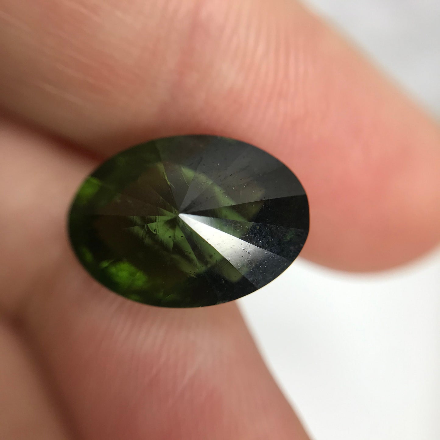 14x10mm Moldavite Loose Gemstone 6.52 Carats  Fancy Oval Checkerboard Cut Faceted Gemstone, Tektite