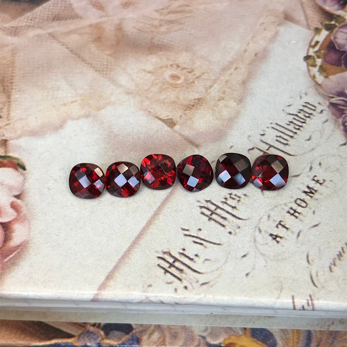 One Garnet 6mm Cushion Cut Checkerboard Cut Faceted Loose Stones Unmounted Gemstone Red Flowing Gems Approx 1 ct Garnet